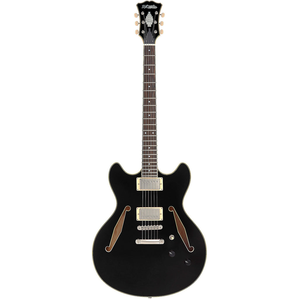 D'Angelico Excel DC Tour Semi-Hollow Electric Guitar With Supro Bolt Bucker Pickups and Stopbar Tailpiece Solid Black
