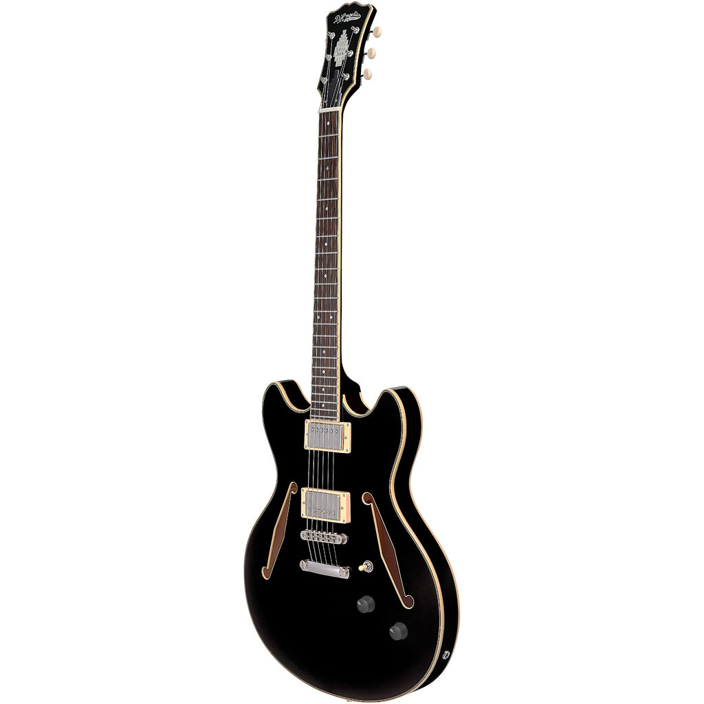 D'Angelico Excel DC Tour Semi-Hollow Electric Guitar With Supro Bolt Bucker Pickups and Stopbar Tailpiece Solid Black