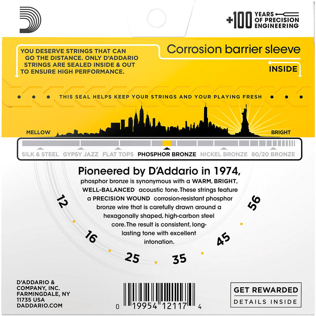 D'Addario EJ19 Phosphor Bronze Bluegrass Medium Light Acoustic Guitar Strings