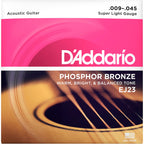 D'Addario EJ23 Phosphor Bronze Super Light Acoustic Guitar Strings 09 - 45