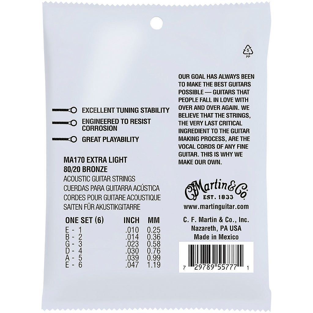 Martin MA170 Authentic Acoustic 80/20 Bronze Extra Light Guitar Strings