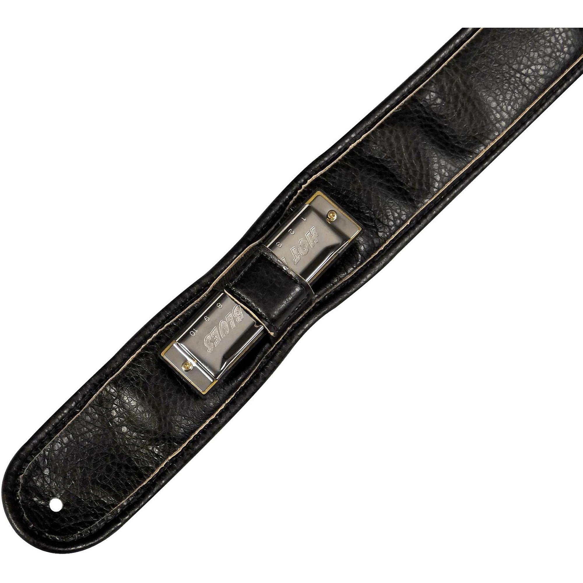 Kyser Leather Guitar Strap With Capo-Keeper Black 2 in.