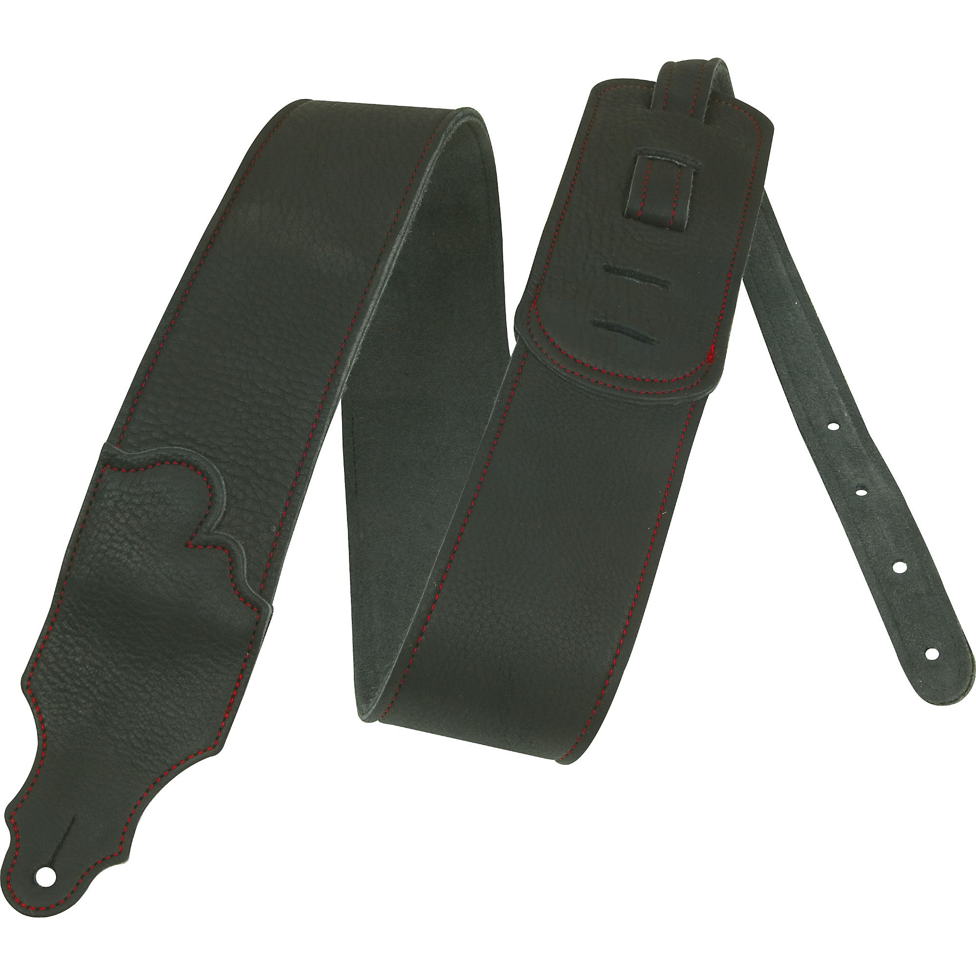 Franklin Strap 3-inch Black Leather Guitar Strap with Red Stitching