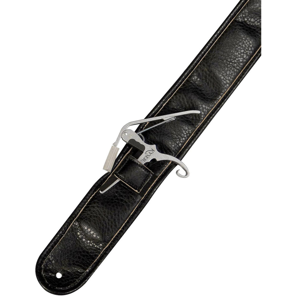 Kyser Leather Guitar Strap With Capo-Keeper Black 2 in.