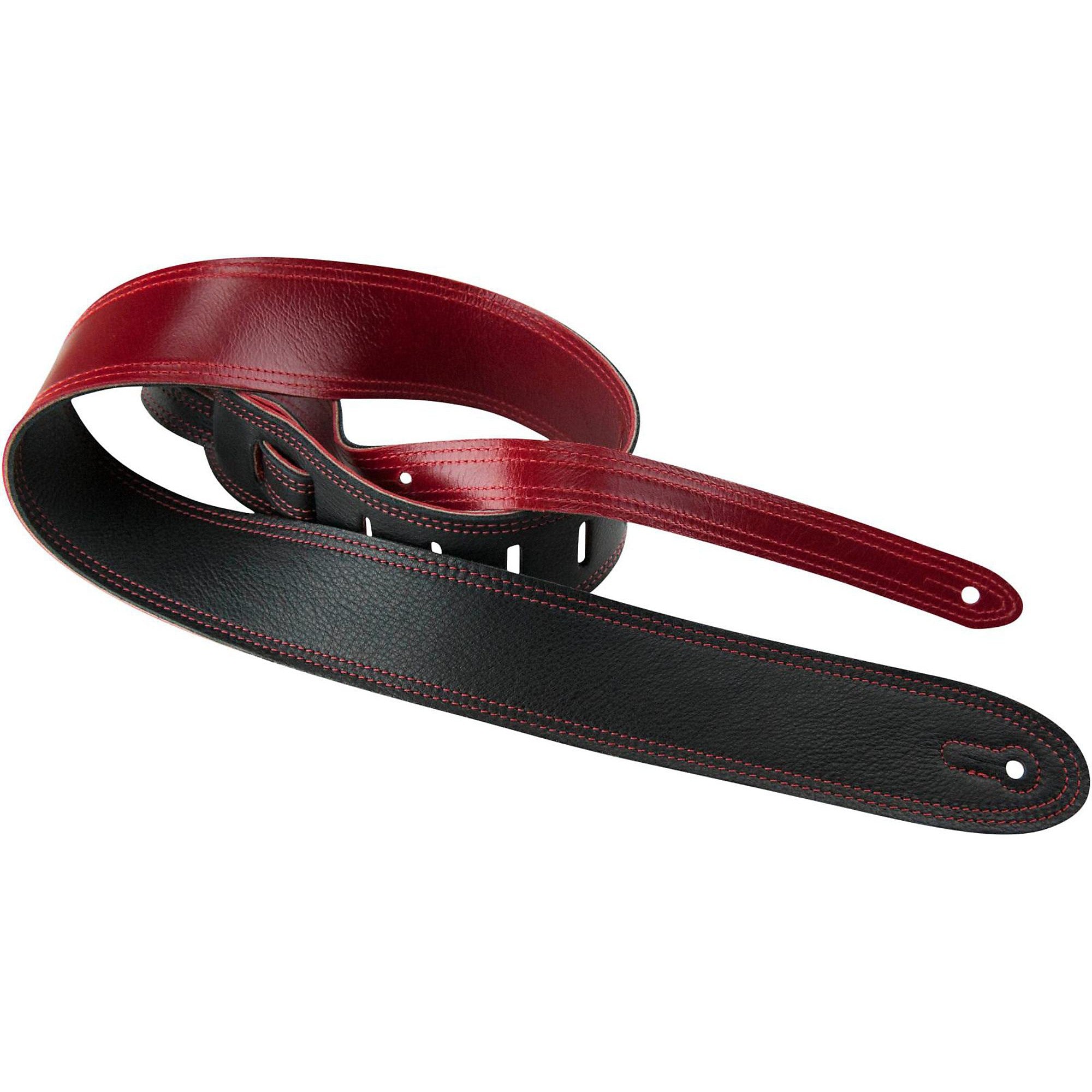 Perri's 2-inch Italian Leather Reversable Guitar Strap Black/Cherry Red