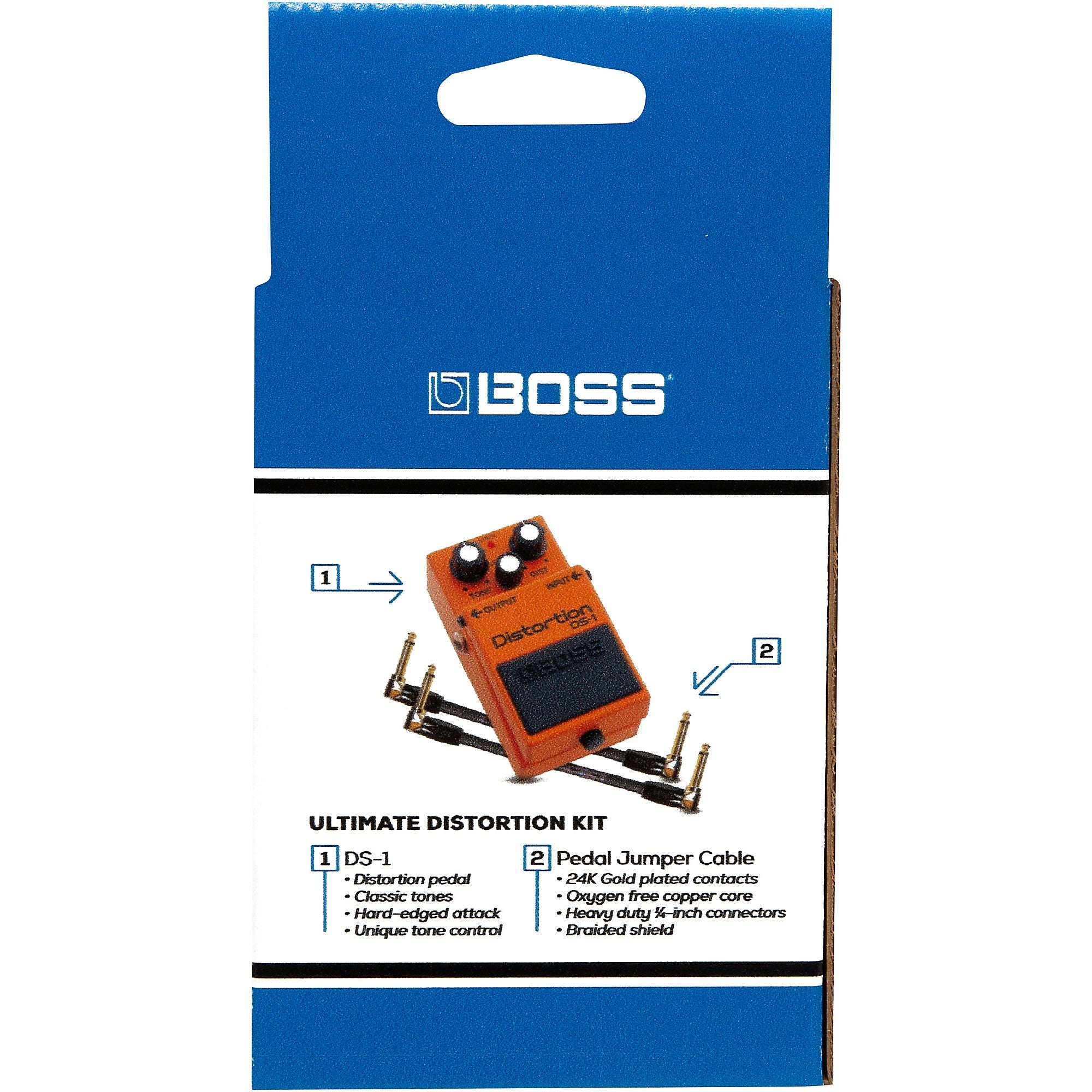 BOSS DS-1 Distortion Effects Pedal and Two 6-inch Jumper Cable Promo Pack