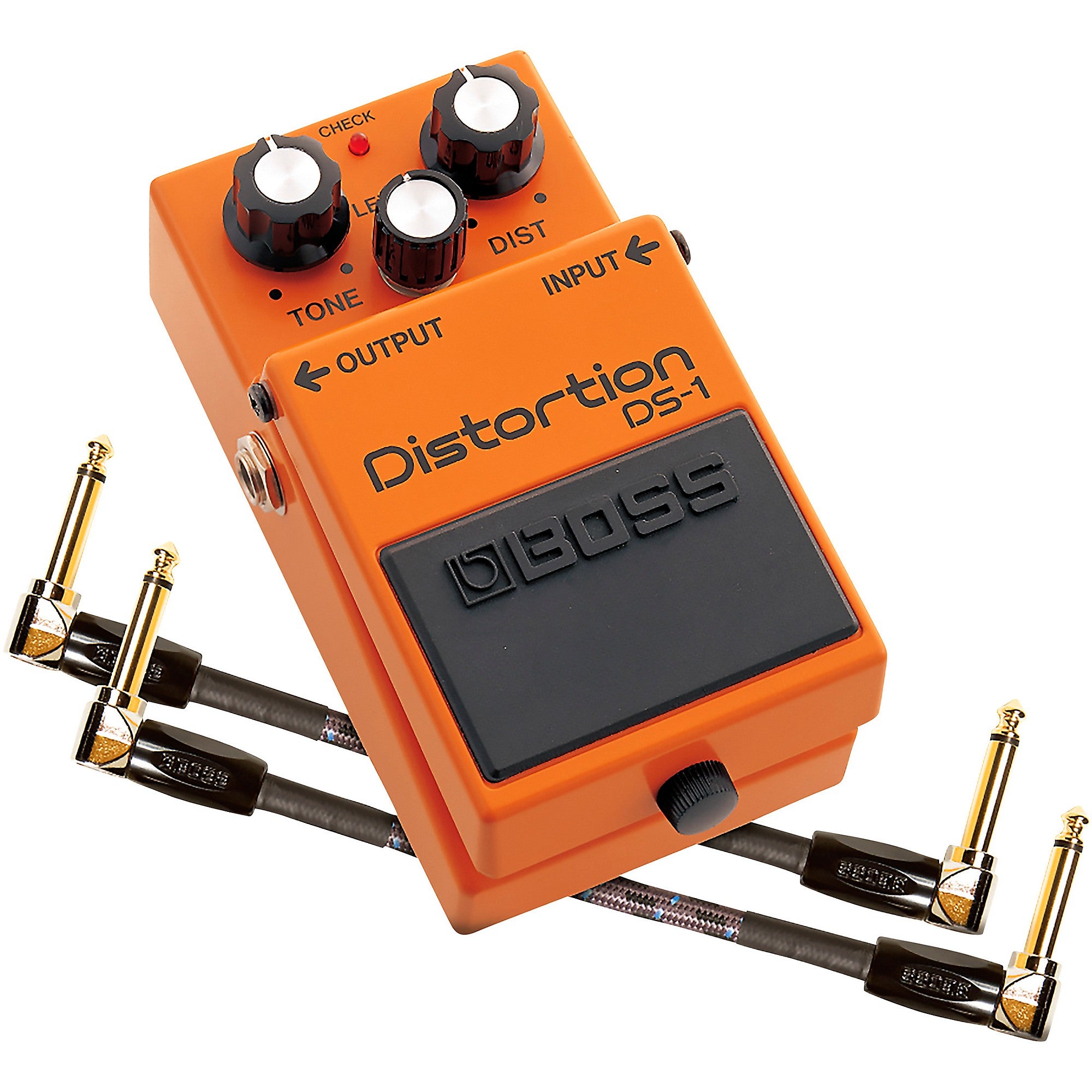 BOSS DS-1 Distortion Effects Pedal and Two 6-inch Jumper Cable Promo Pack