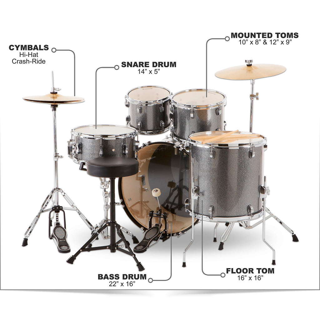 Ludwig BackBeat Complete 5-Piece Drum Set With Hardware and Cymbals