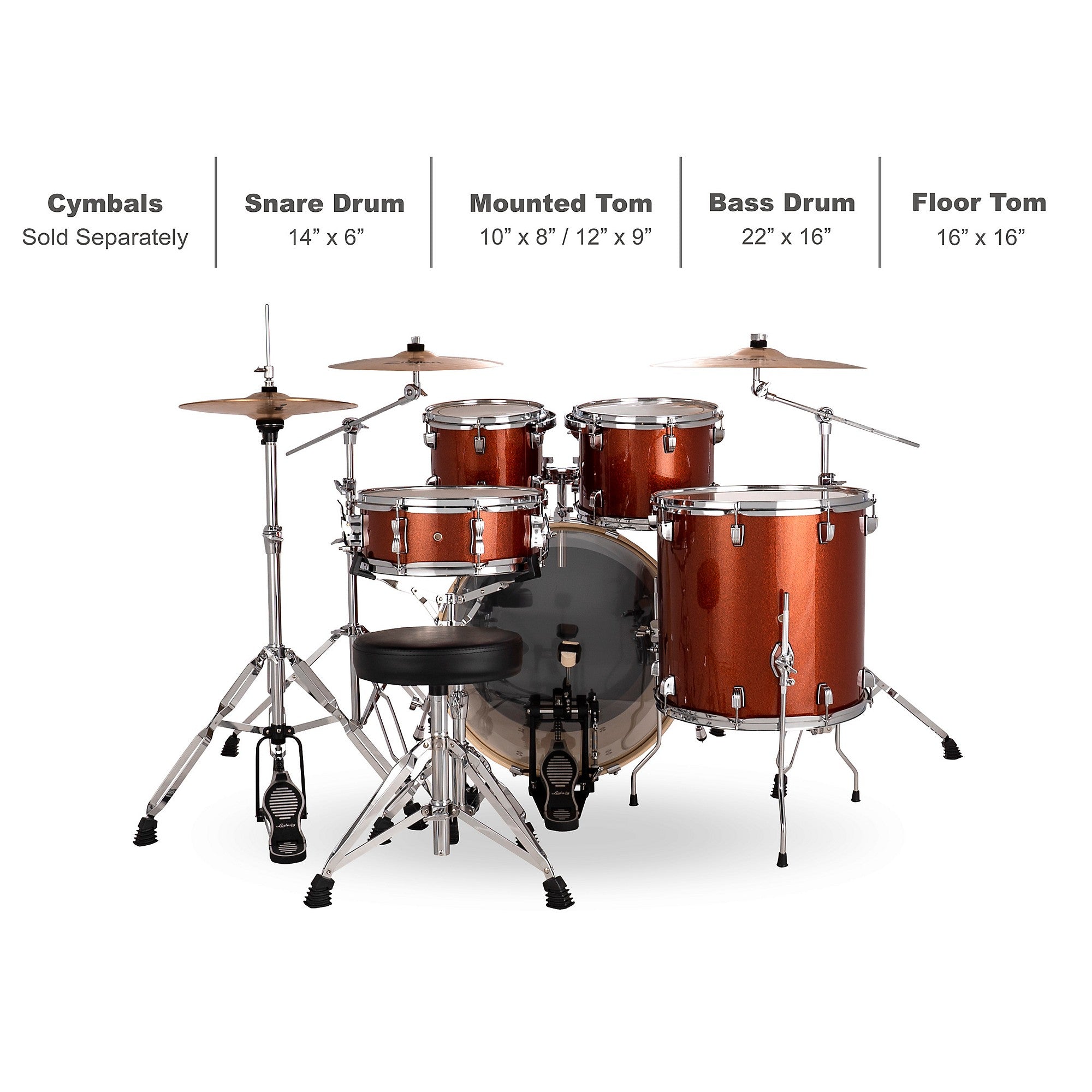 Ludwig Evolution 5-Piece Drum Set With 22-inch Bass Drum and Zildjian I Series Cymbals