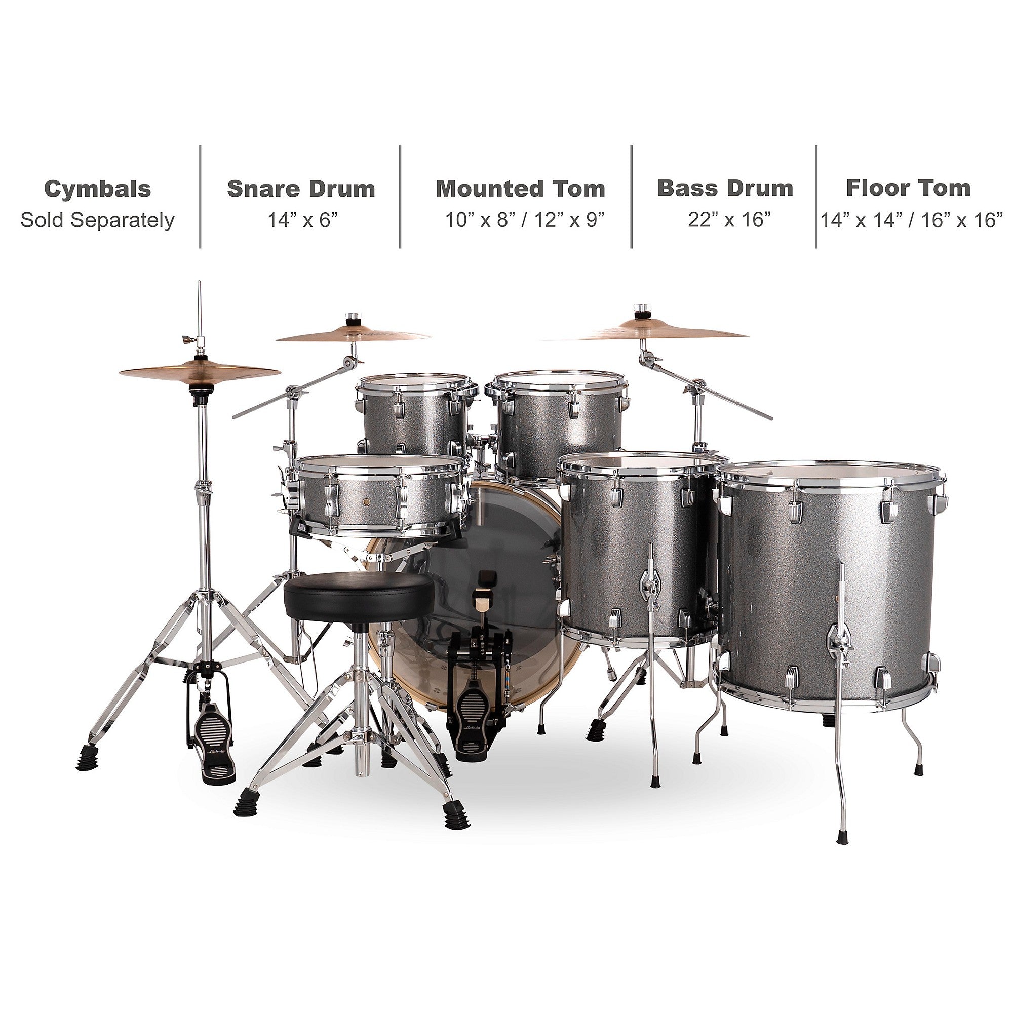 Ludwig Evolution 6-Piece Drum Set With 22-inch Bass Drum and Zildjian I Series Cymbals