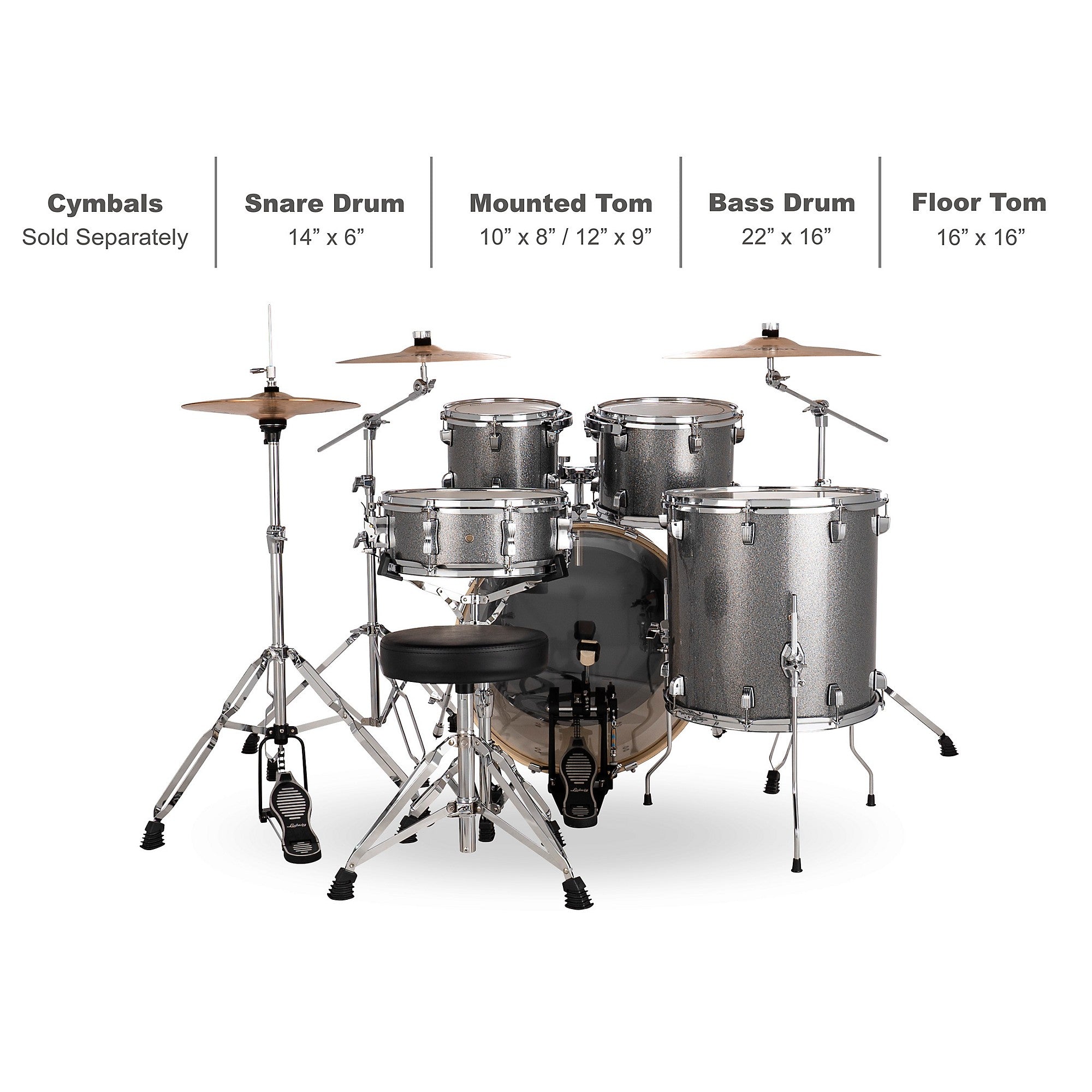 Ludwig Evolution 5-Piece Drum Set With 22-inch Bass Drum and Zildjian I Series Cymbals