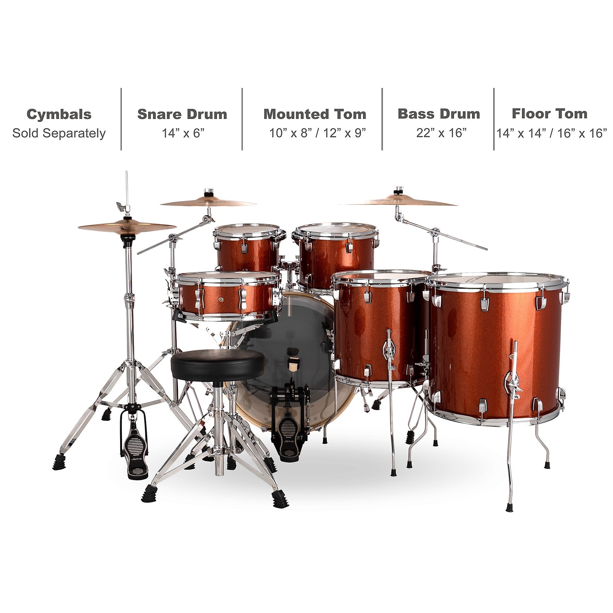 Ludwig Evolution 6-Piece Drum Set With 22-inch Bass Drum and Zildjian I Series Cymbals