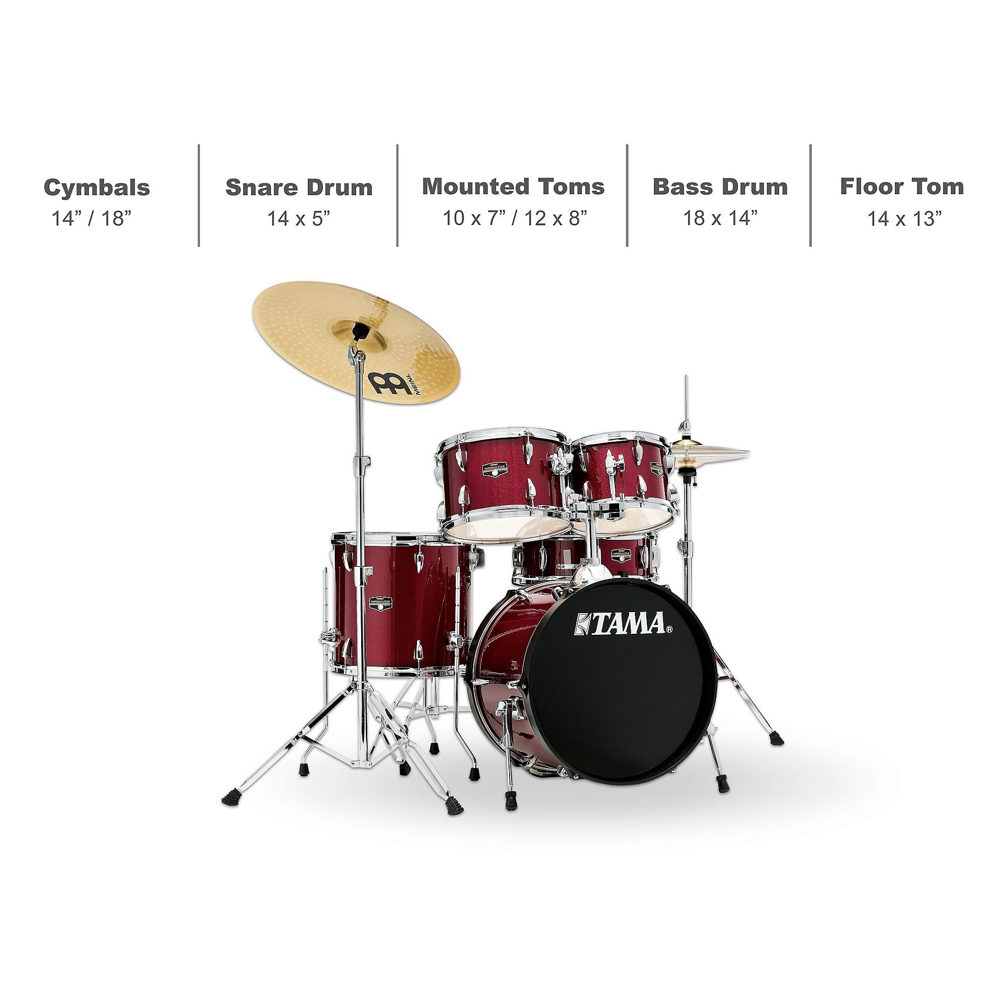 TAMA Imperialstar 5-Piece Complete Drum Set With 18-inch Bass Drum and MEINL HCS Cymbals