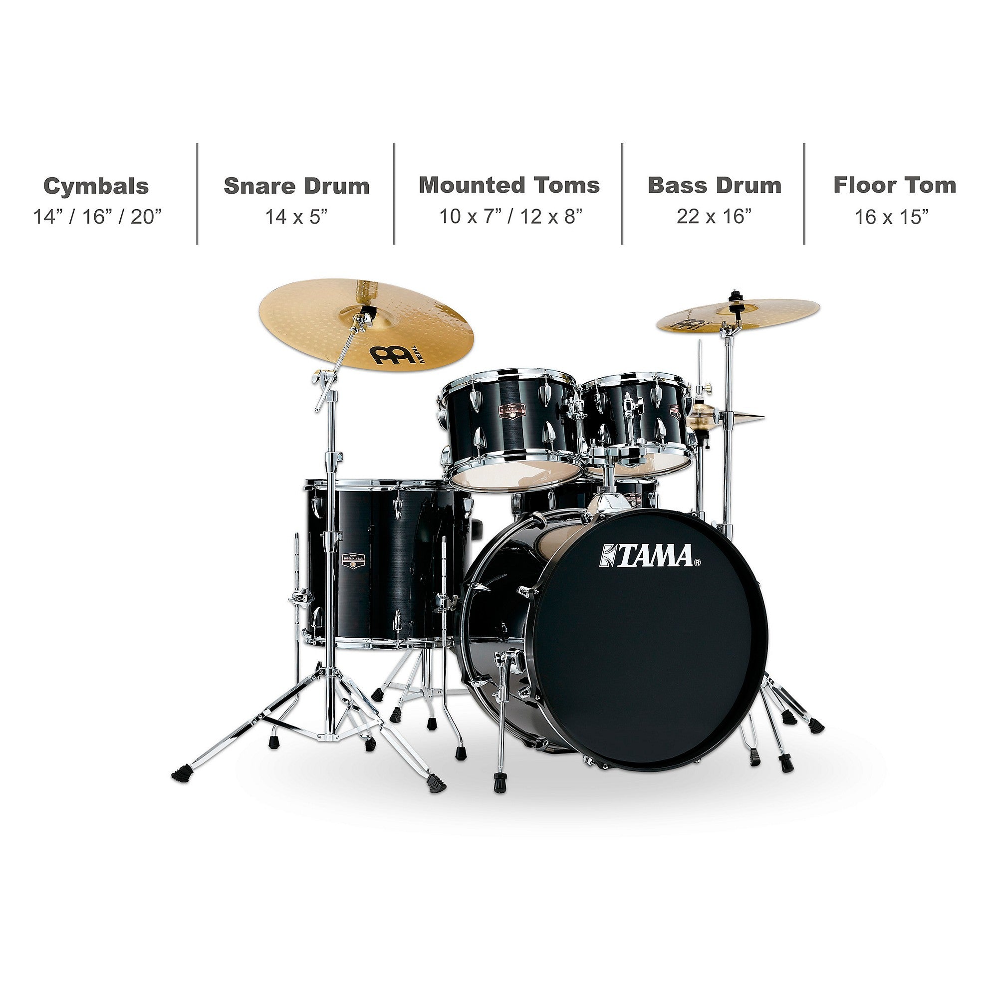 TAMA Imperialstar 5-Piece Complete Drum Set With 22-inch Bass Drum and MEINL HCS Cymbals