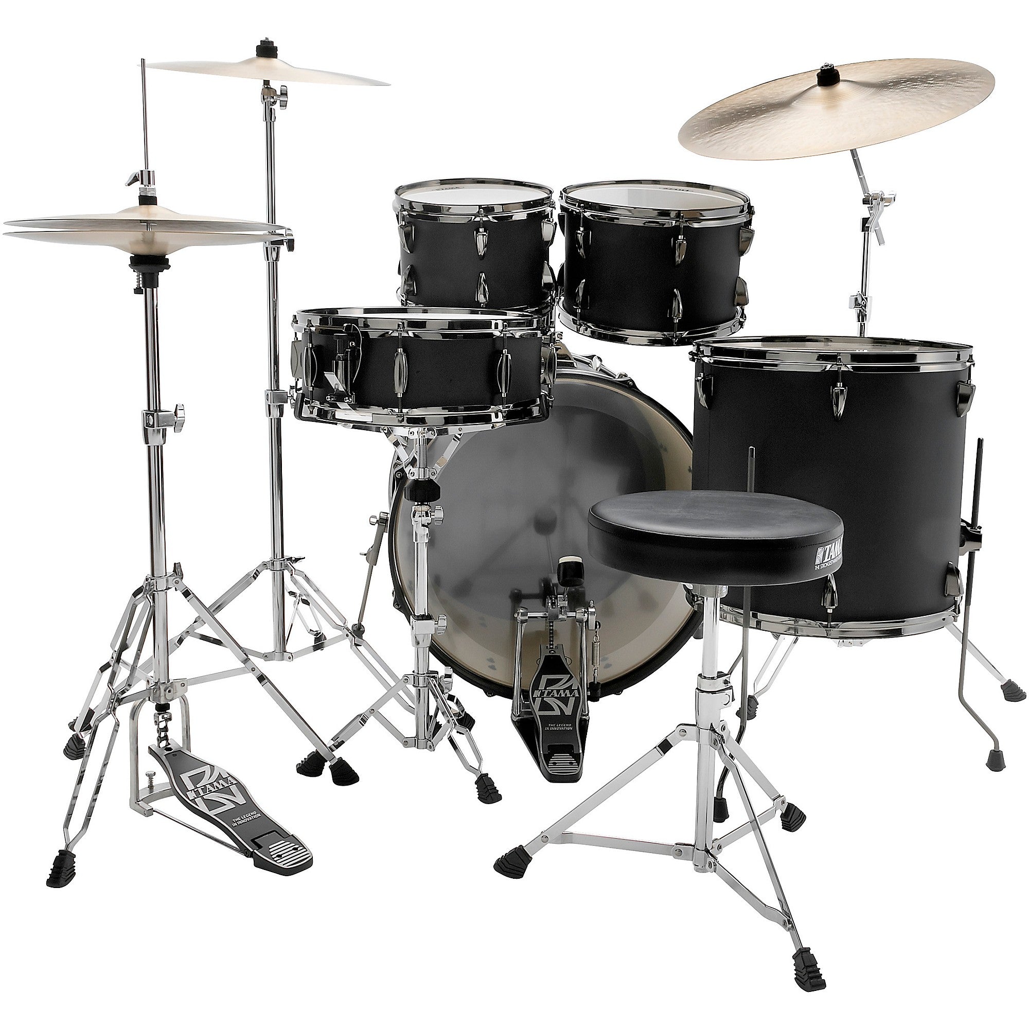 TAMA Imperialstar 5-Piece Complete Drum Set With 22-inch Bass Drum and MEINL HCS Cymbals Blacked Out Black