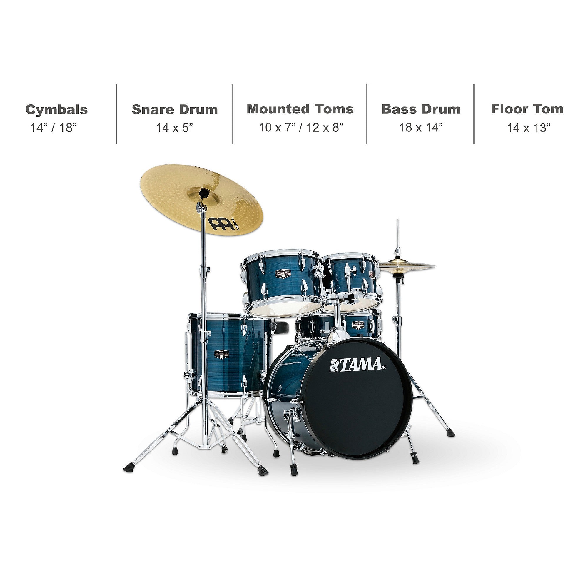 TAMA Imperialstar 5-Piece Complete Drum Set With 18-inch Bass Drum and MEINL HCS Cymbals