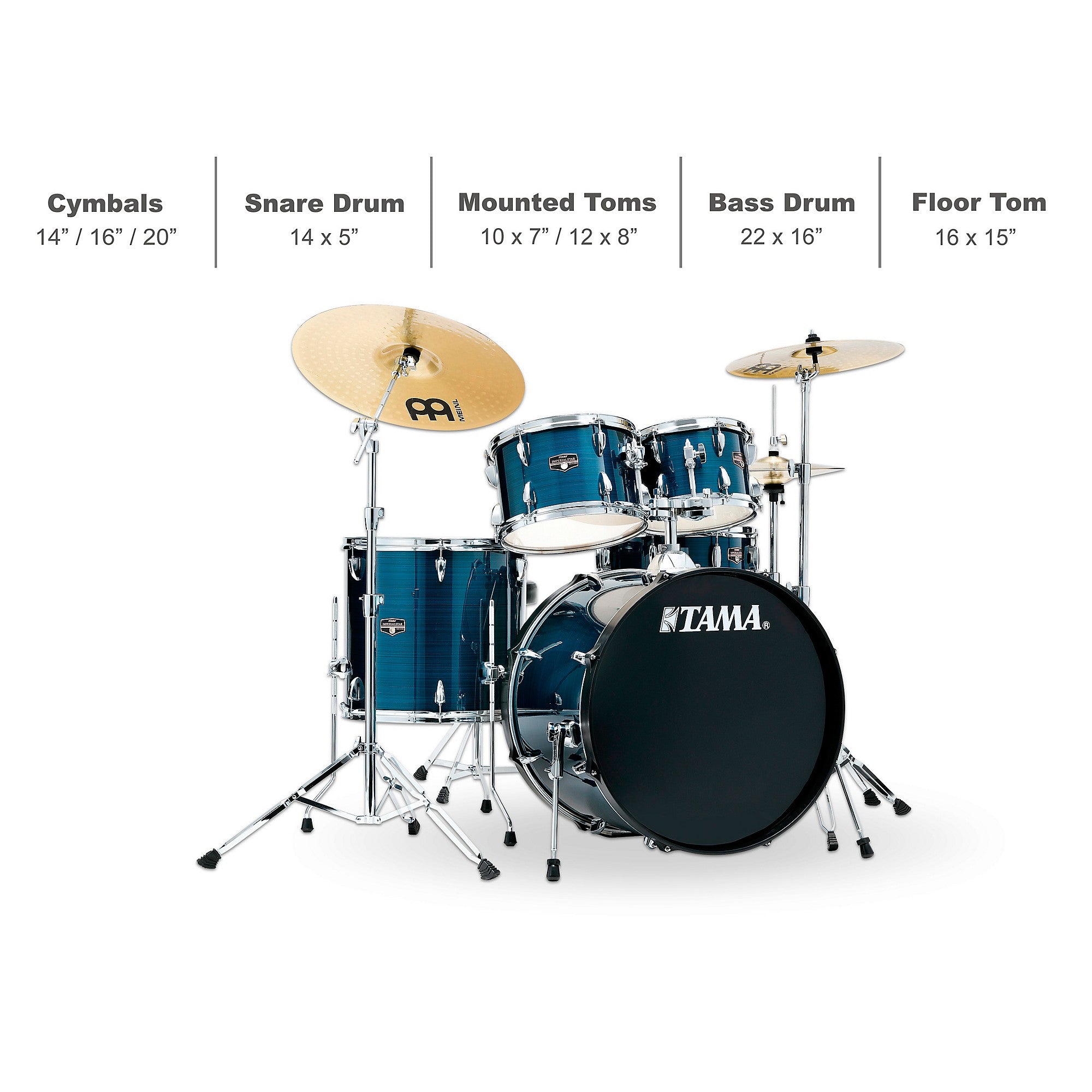 TAMA Imperialstar 5-Piece Complete Drum Set With 22-inch Bass Drum and MEINL HCS Cymbals