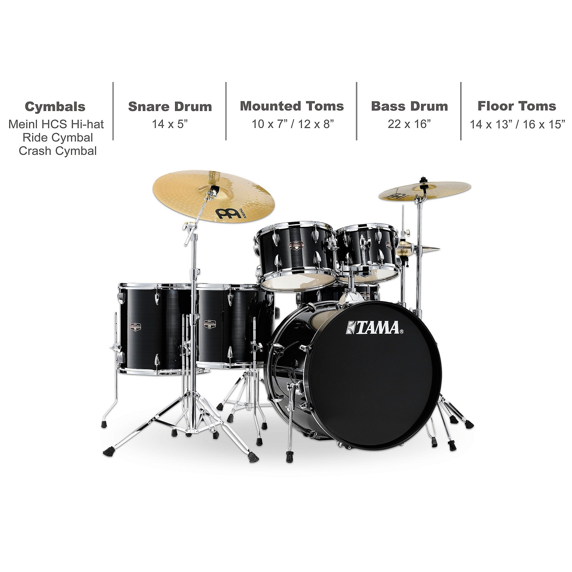 TAMA Imperialstar 6-Piece Complete Drum Set With MEINL HCS Cymbals and 22-inch Bass Drum