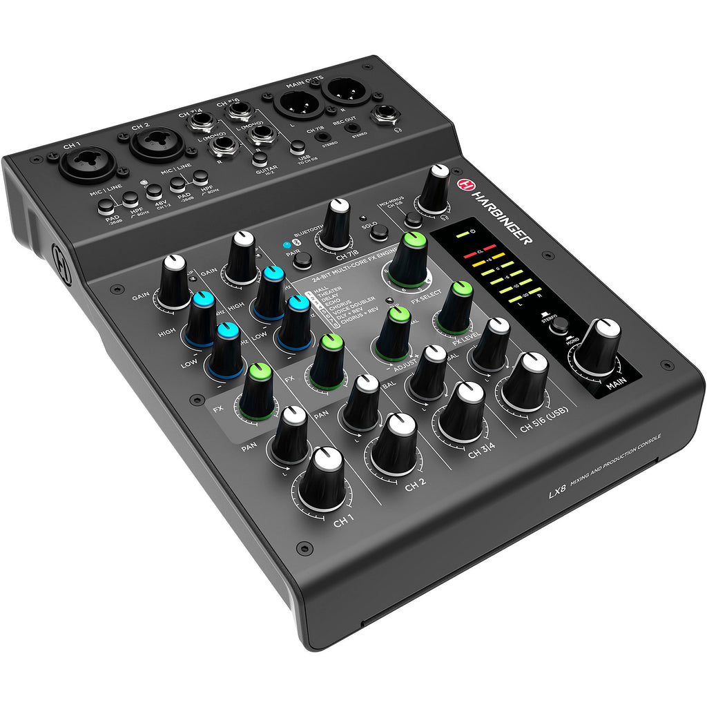 Harbinger LX8 8-Channel Analog Mixer With Bluetooth, FX and USB Audio