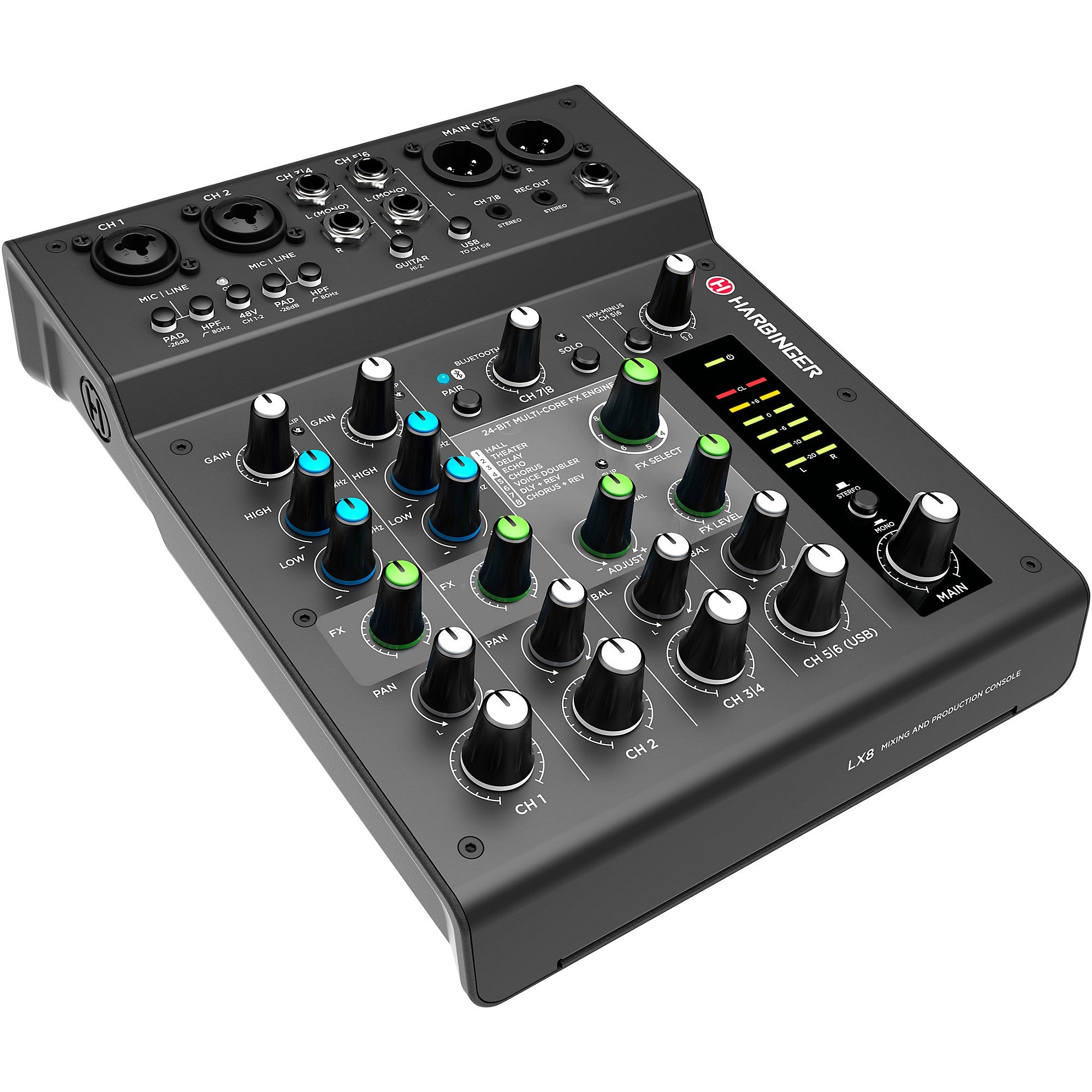 Harbinger LX8 8-Channel Analog Mixer With Bluetooth, FX and USB Audio