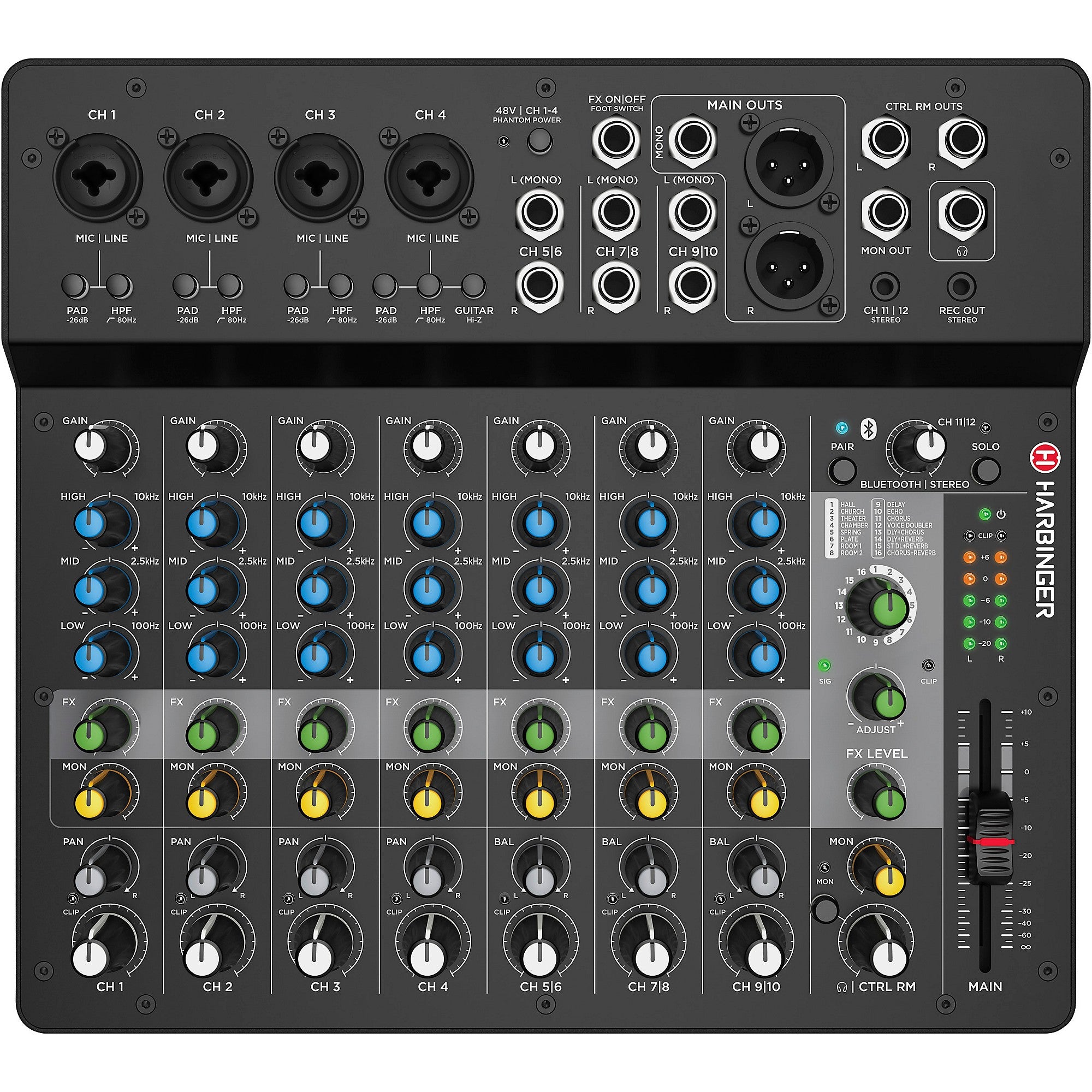 Harbinger LV12 12-Channel Analog Mixer With Bluetooth & FX