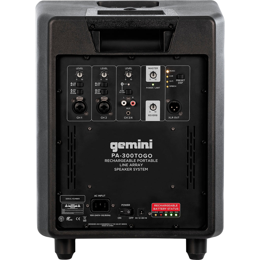 Gemini PA-300BT-ToGo MKII Portable Column Array With Battery Power and Carry Bag