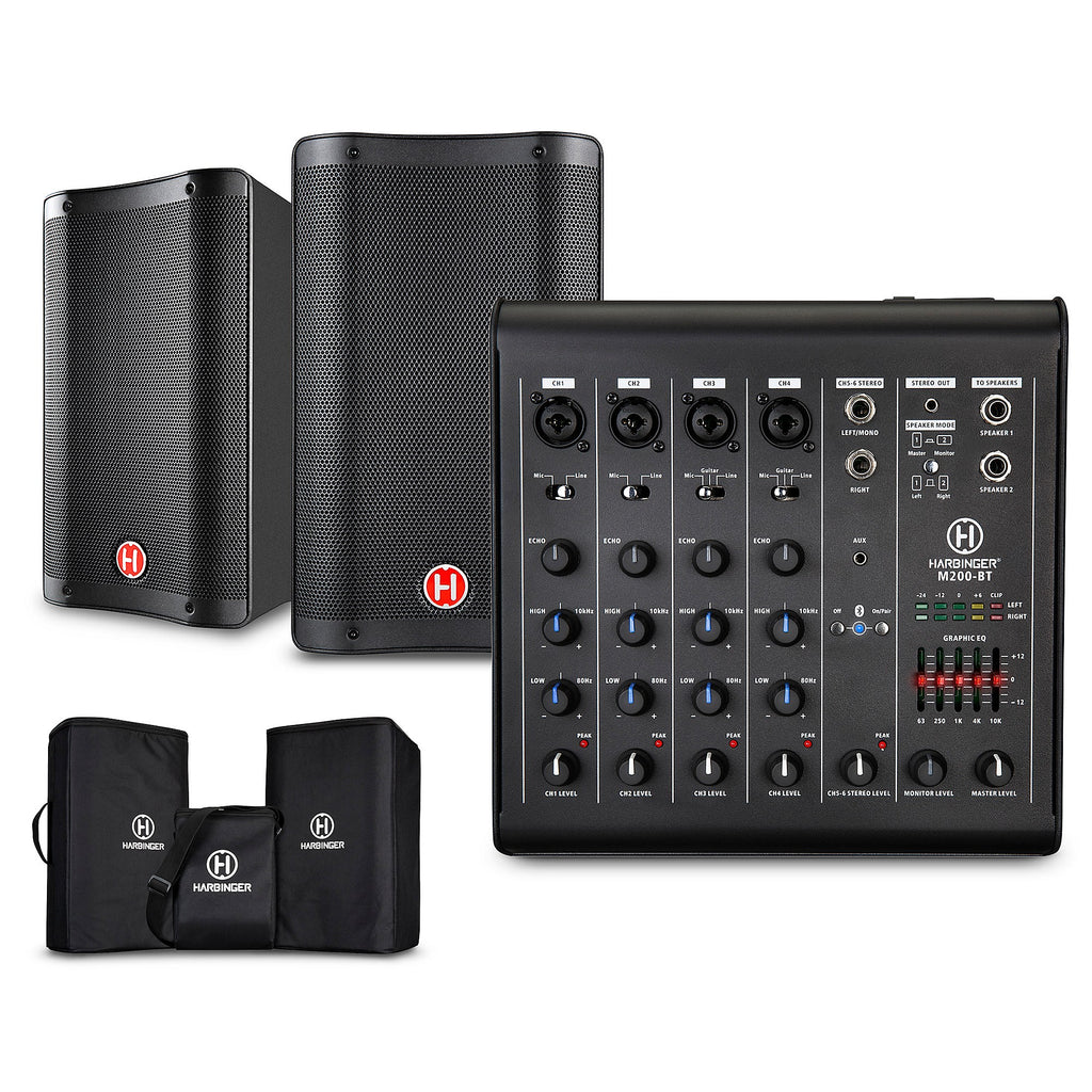 Harbinger M200-BT Portable PA System With Bluetooth and Custom Carry Bags 10-inch Mains