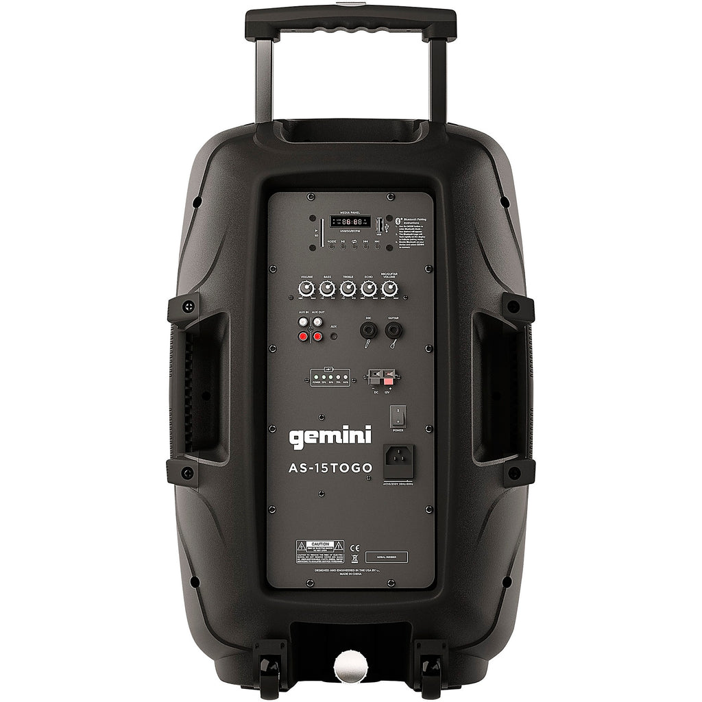 Gemini AS-15TOGO 15-inch Portable Wireless Bluetooth PA Loudspeaker