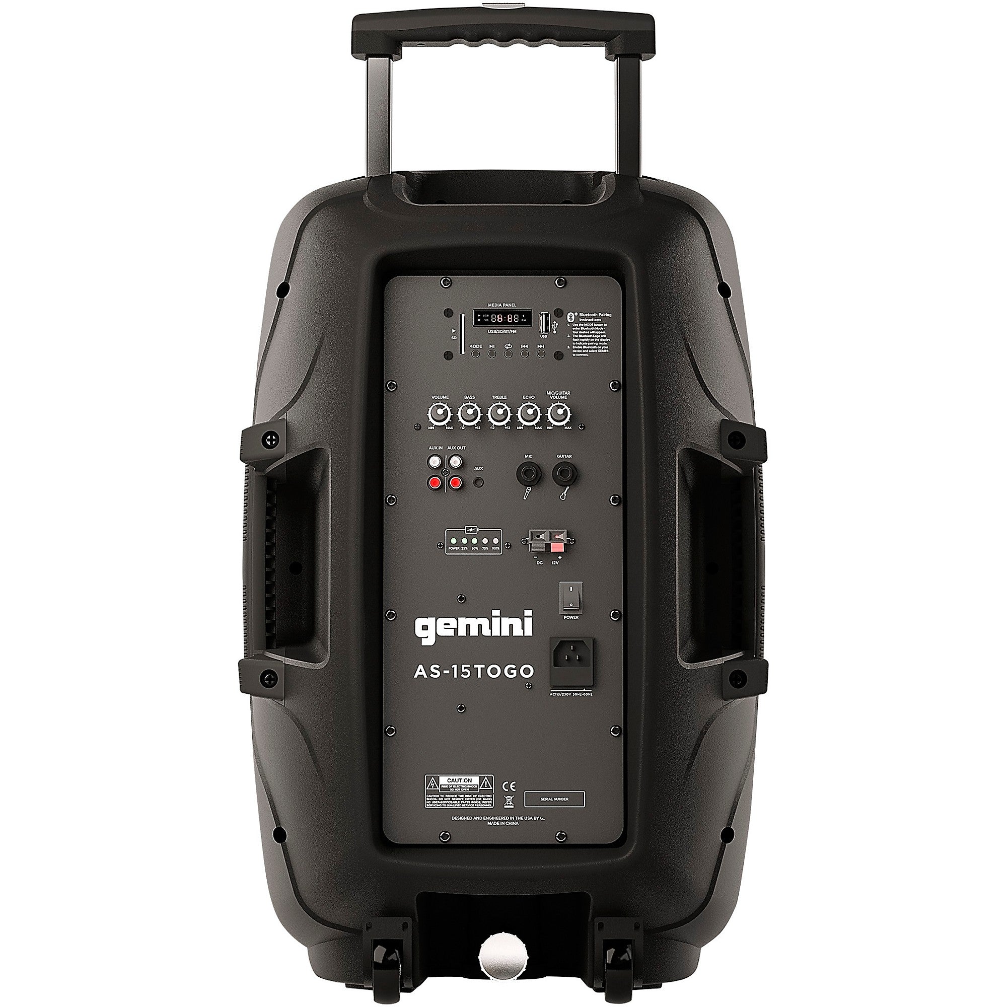 Gemini AS-15TOGO 15-inch Portable Wireless Bluetooth PA Loudspeaker