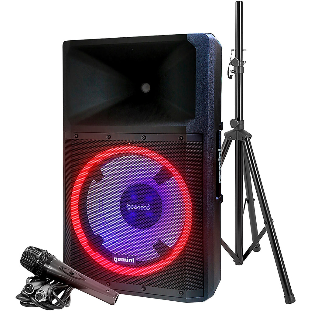 Gemini GSP-L2200PK Active 15-inch LED Portable Bluetooth Speaker With Stand and Mic