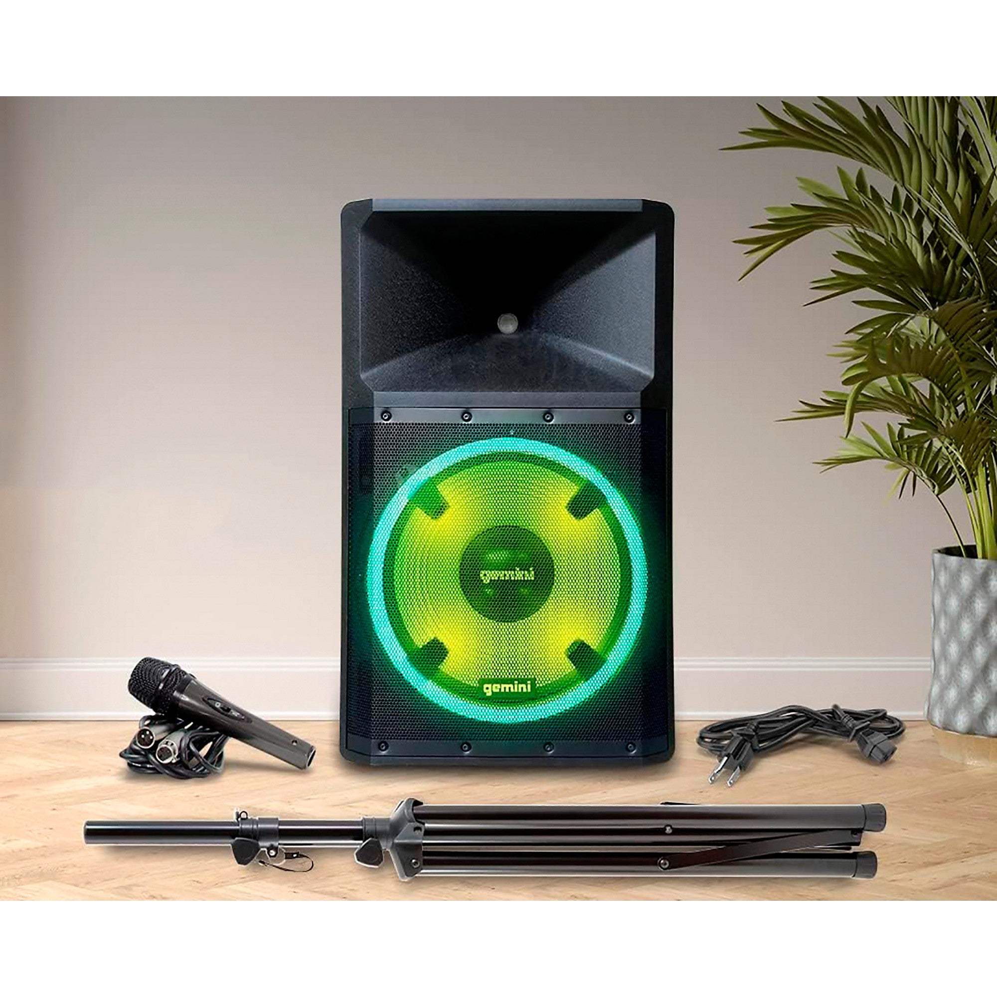 Gemini GSP-L2200PK Active 15-inch LED Portable Bluetooth Speaker With Stand and Mic