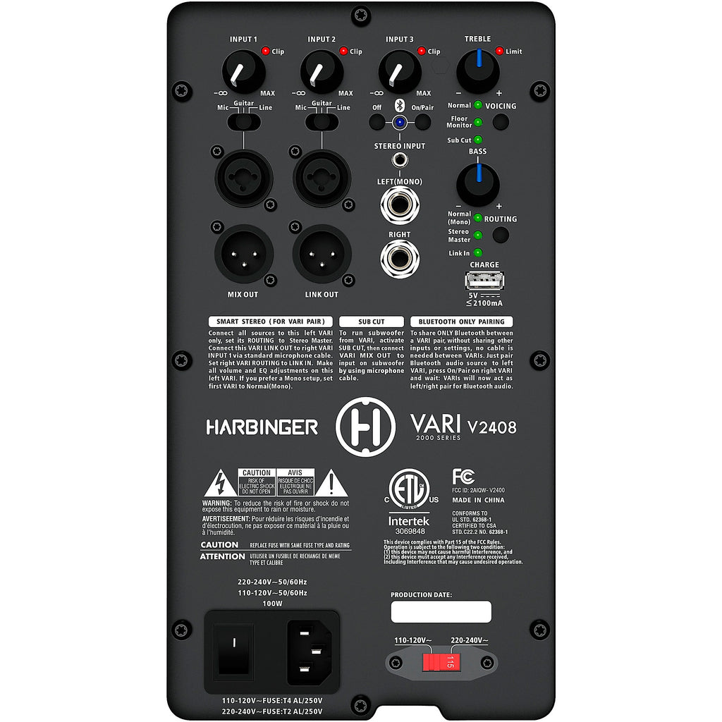 Harbinger VARI V2408 Powered 8-inch 2-Way Loudspeaker With Bluetooth, DSP and Smart Stereo