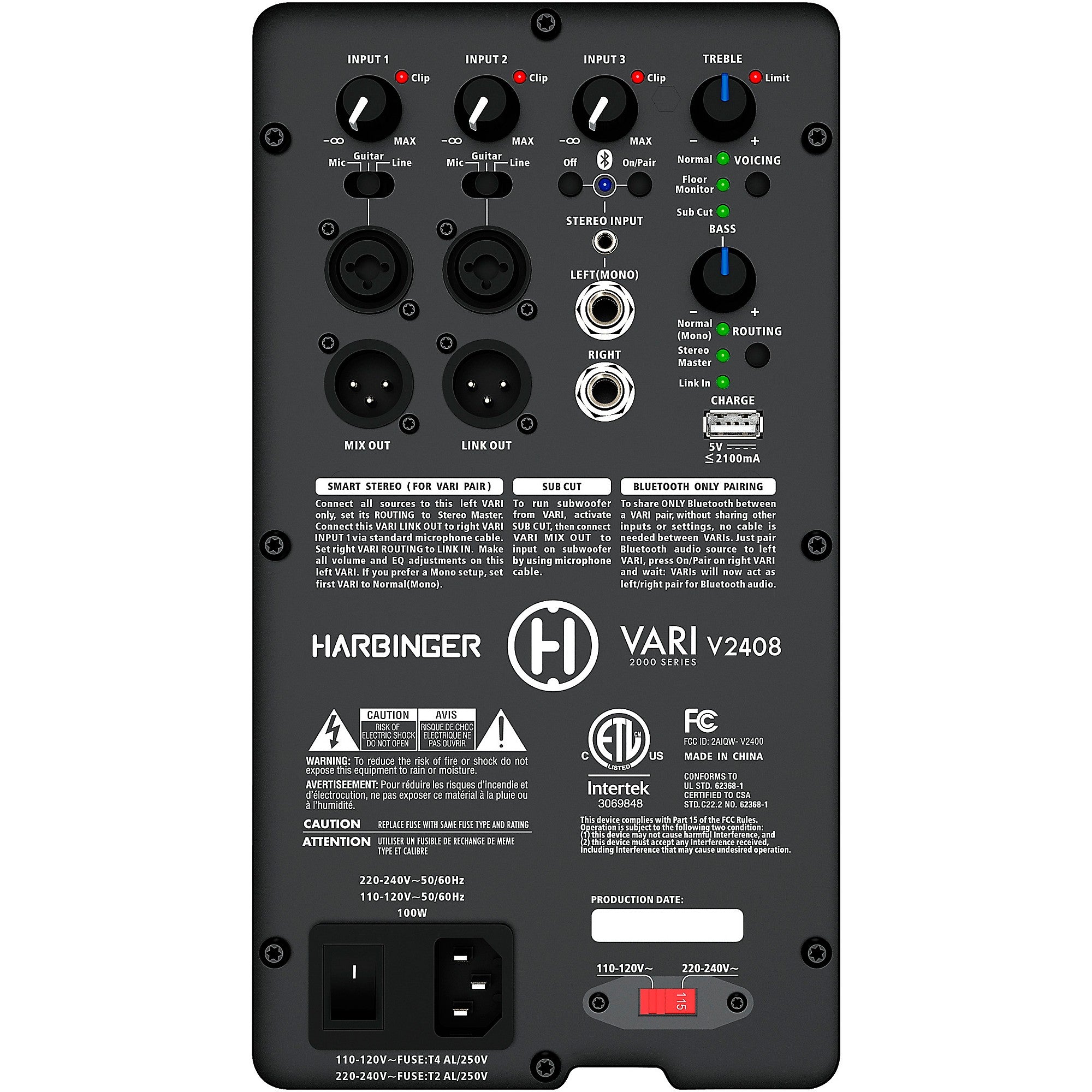 Harbinger VARI V2408 Powered 8-inch 2-Way Loudspeaker With Bluetooth, DSP and Smart Stereo