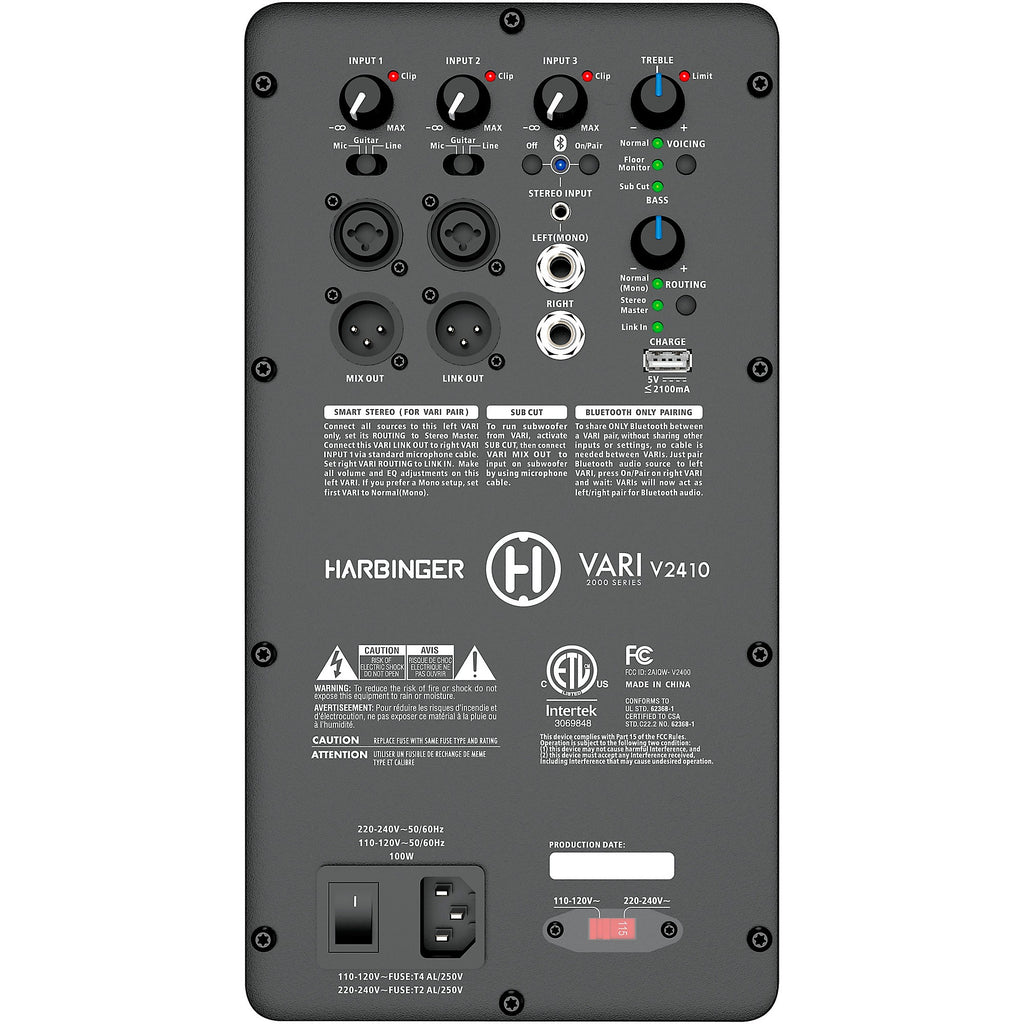 Harbinger VARI V2410 Powered 10-inch 2-Way Loudspeaker With Bluetooth, DSP and Smart Stereo