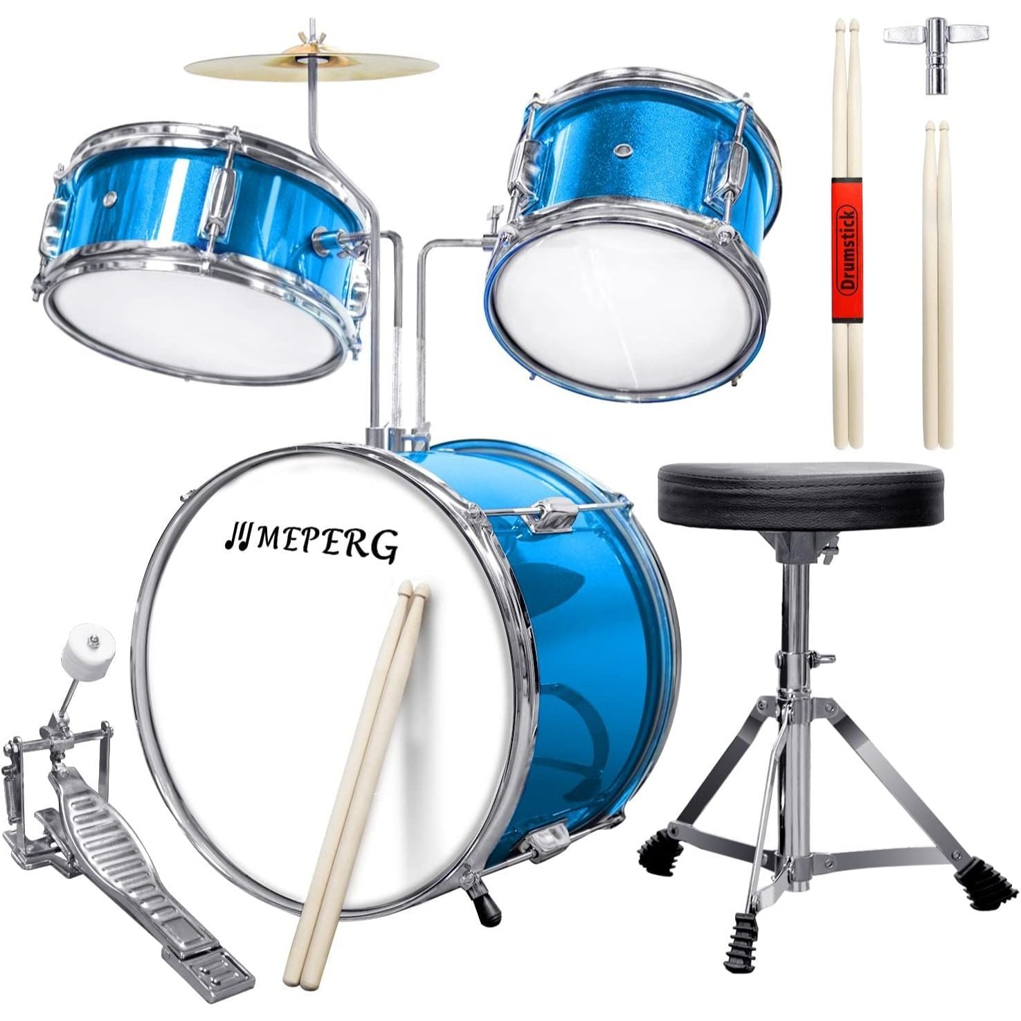 LW Essentials® Basic 3-Piece Junior Kids Drum Set with Hardware