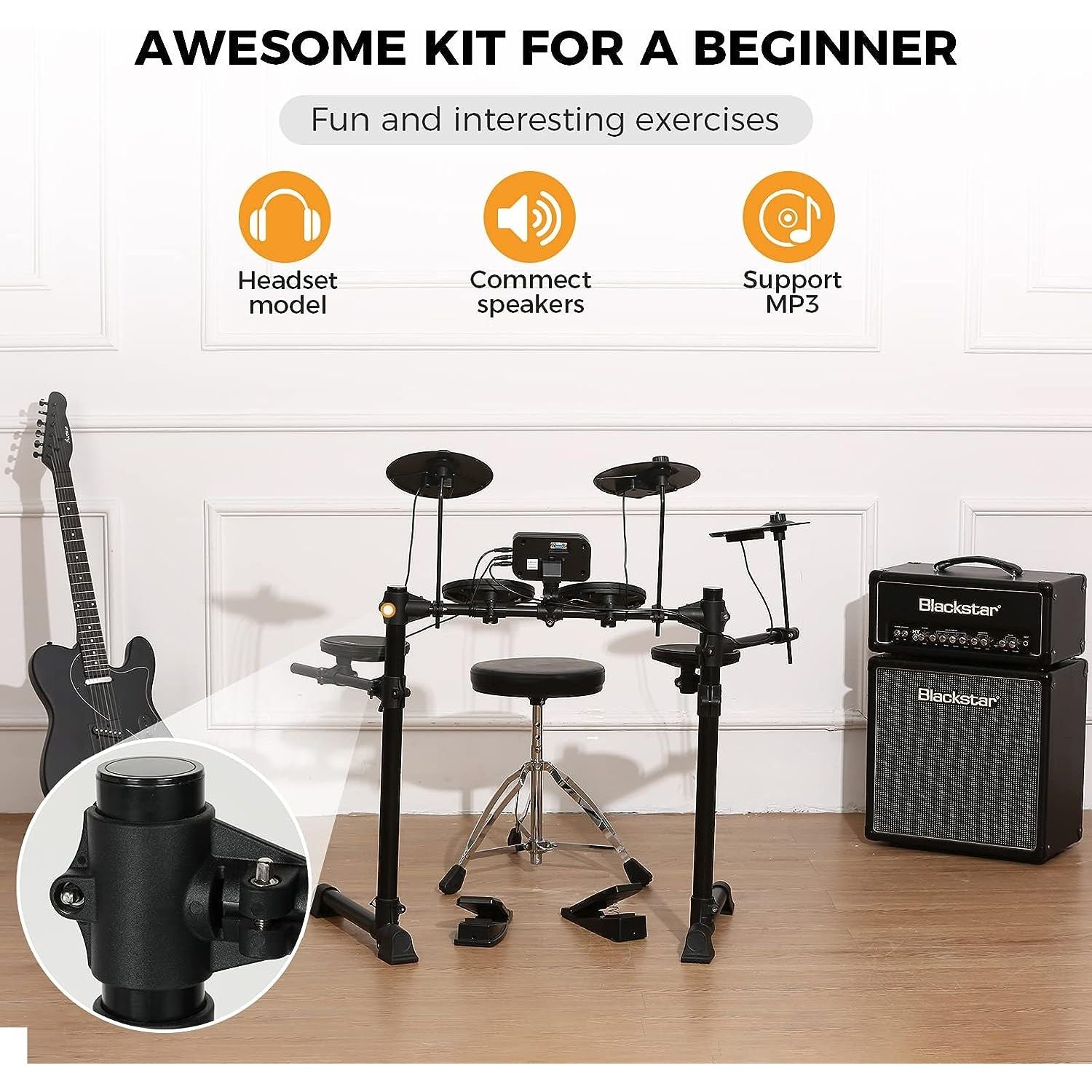 LW Essentials® Basic Junior Kids Electronic Drum Set with Mesh Heads and Bluetooth
