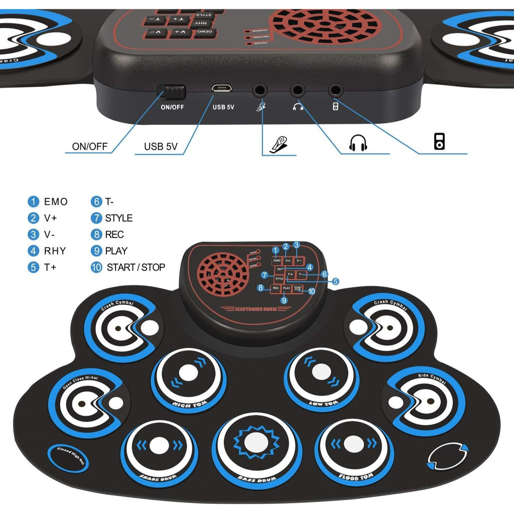 LW Essentials® Basic Kids Electronic 7-Pad Roll-Up Drum Set with Built-in Speaker