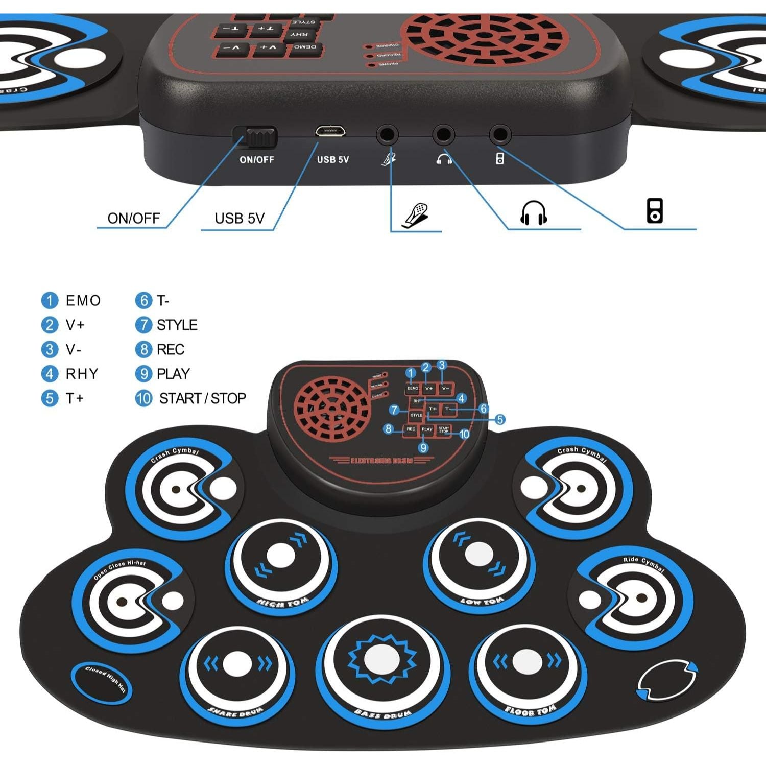 LW Essentials® Basic Kids Electronic 7-Pad Roll-Up Drum Set with Built-in Speaker