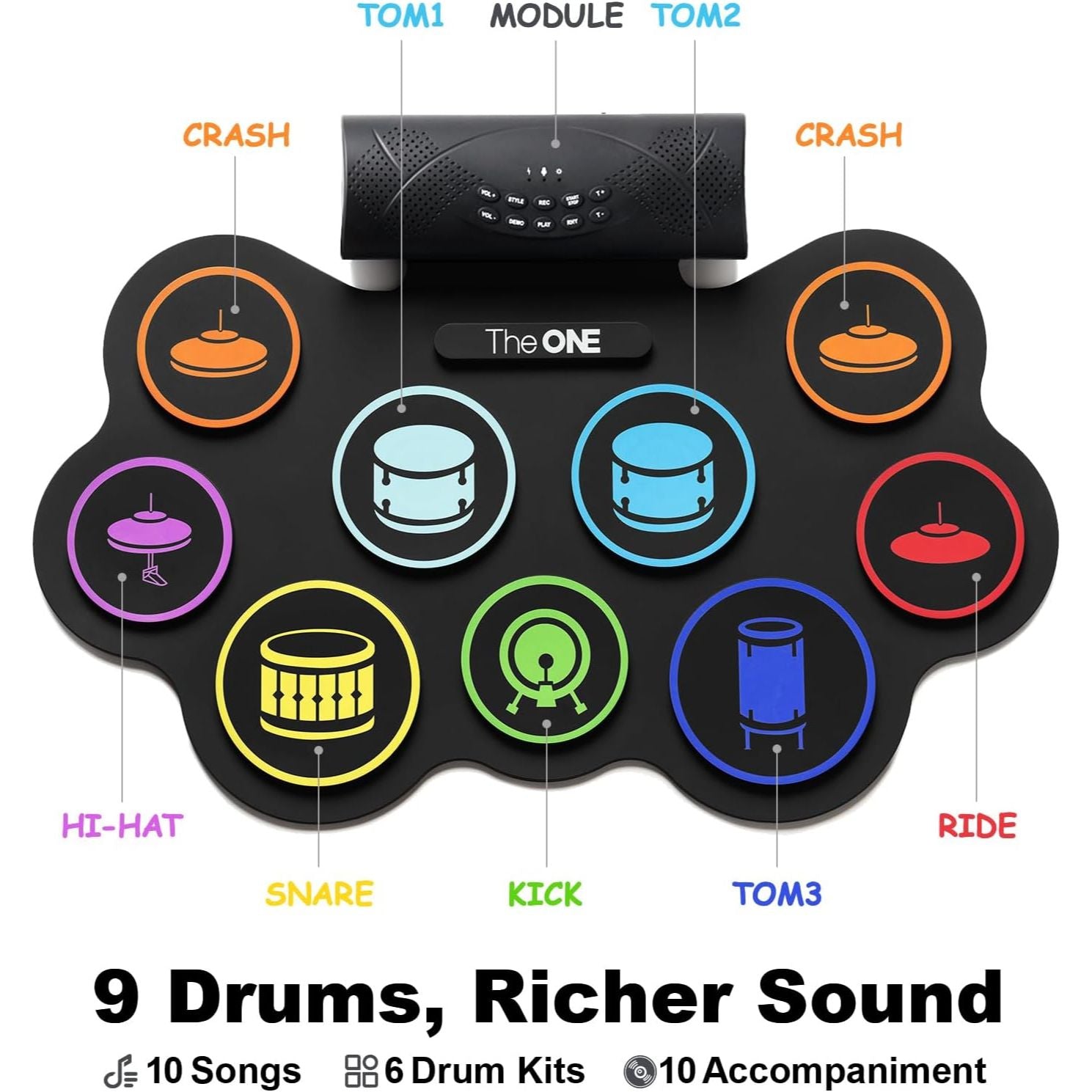 LW Essentials® Premium Kids Electronic 9-Pad Roll-Up Drum Set with Built-in Speaker