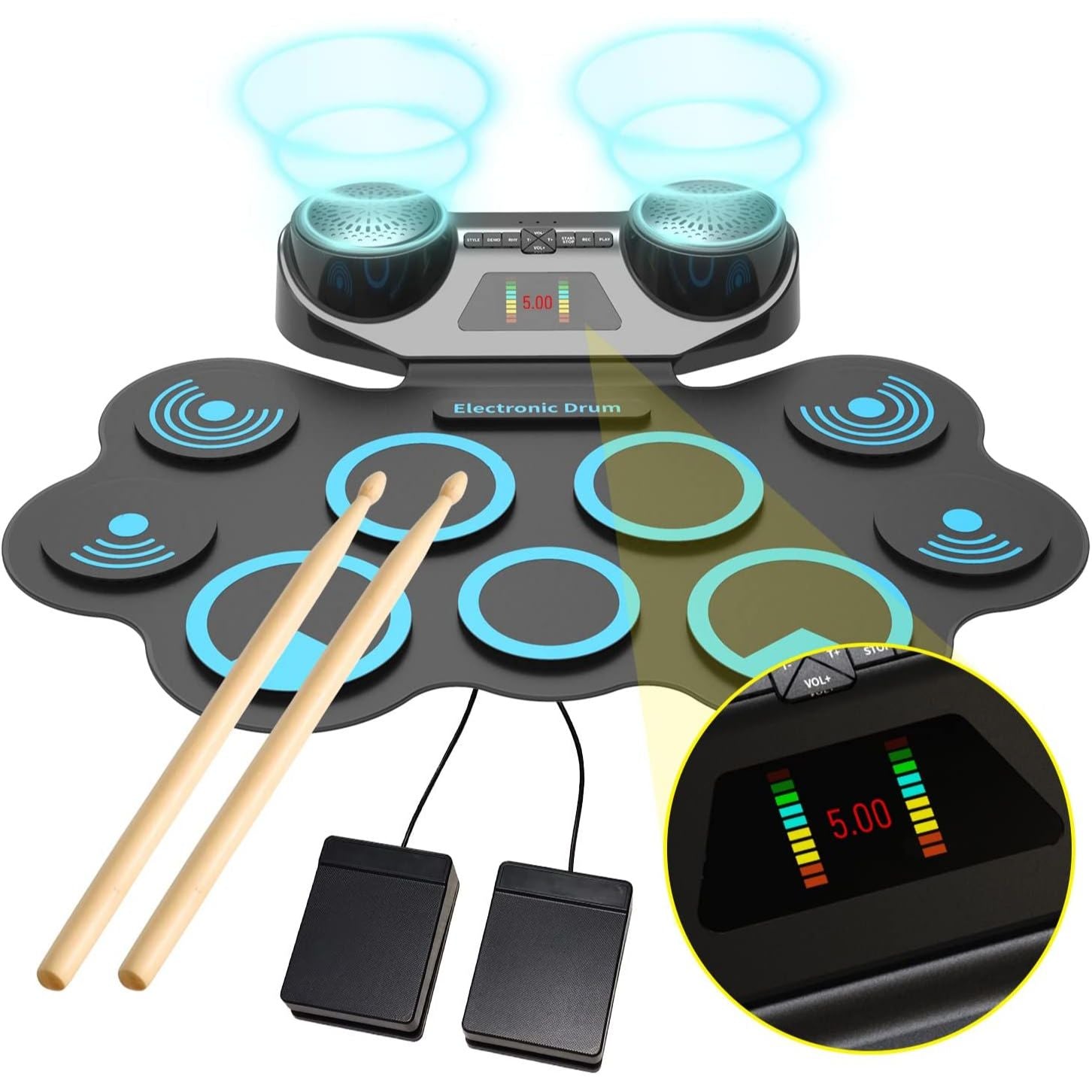 LW Essentials® Premium Kids Electronic 9-Pad Roll-Up Drum Set with Built-in Speaker