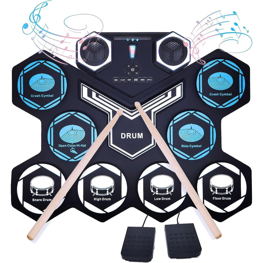 LW Essentials® Premium Kids Electronic 9-Pad Roll-Up Drum Set with Built-in Speaker