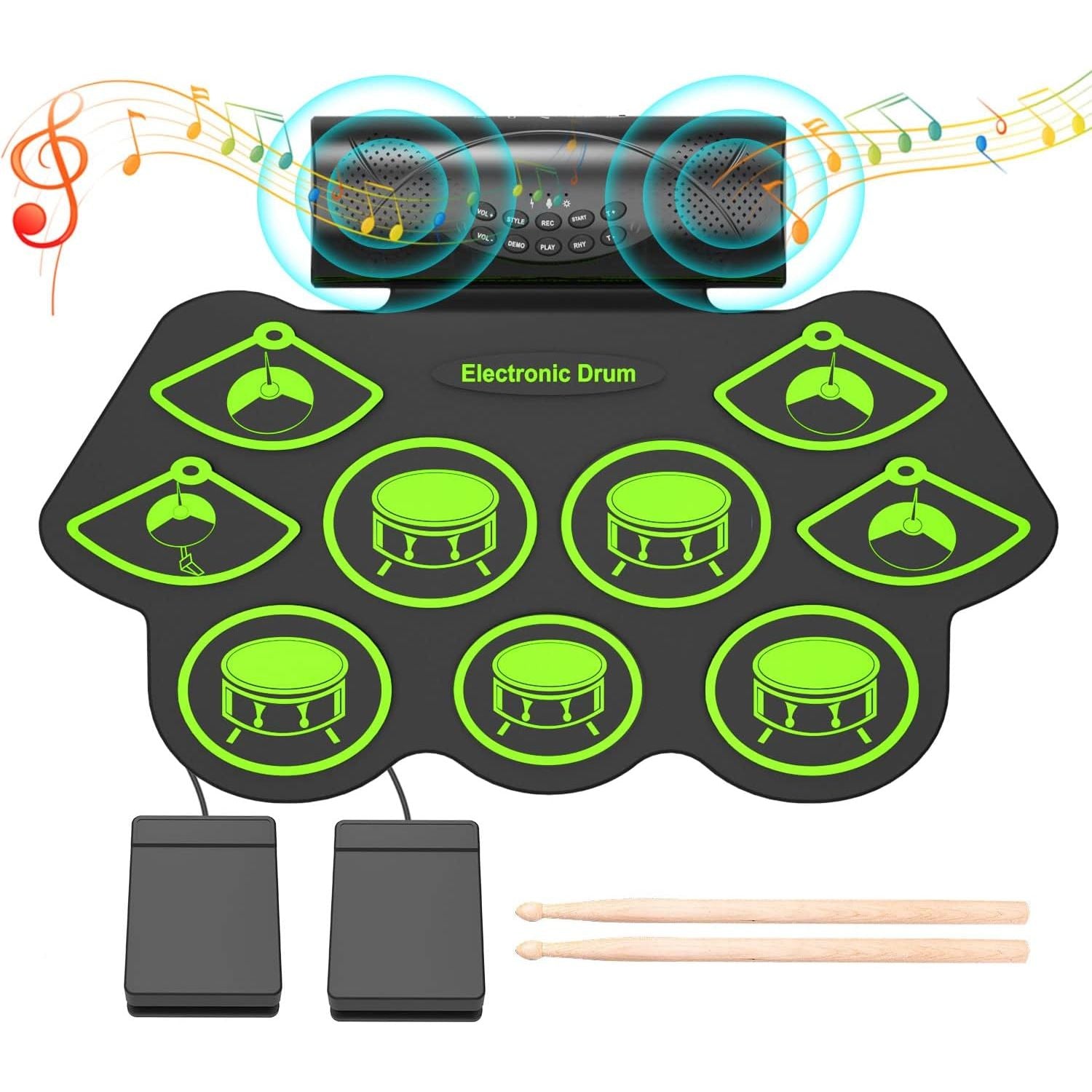 LW Essentials® Premium Kids Electronic 9-Pad Roll-Up Drum Set with Built-in Speaker