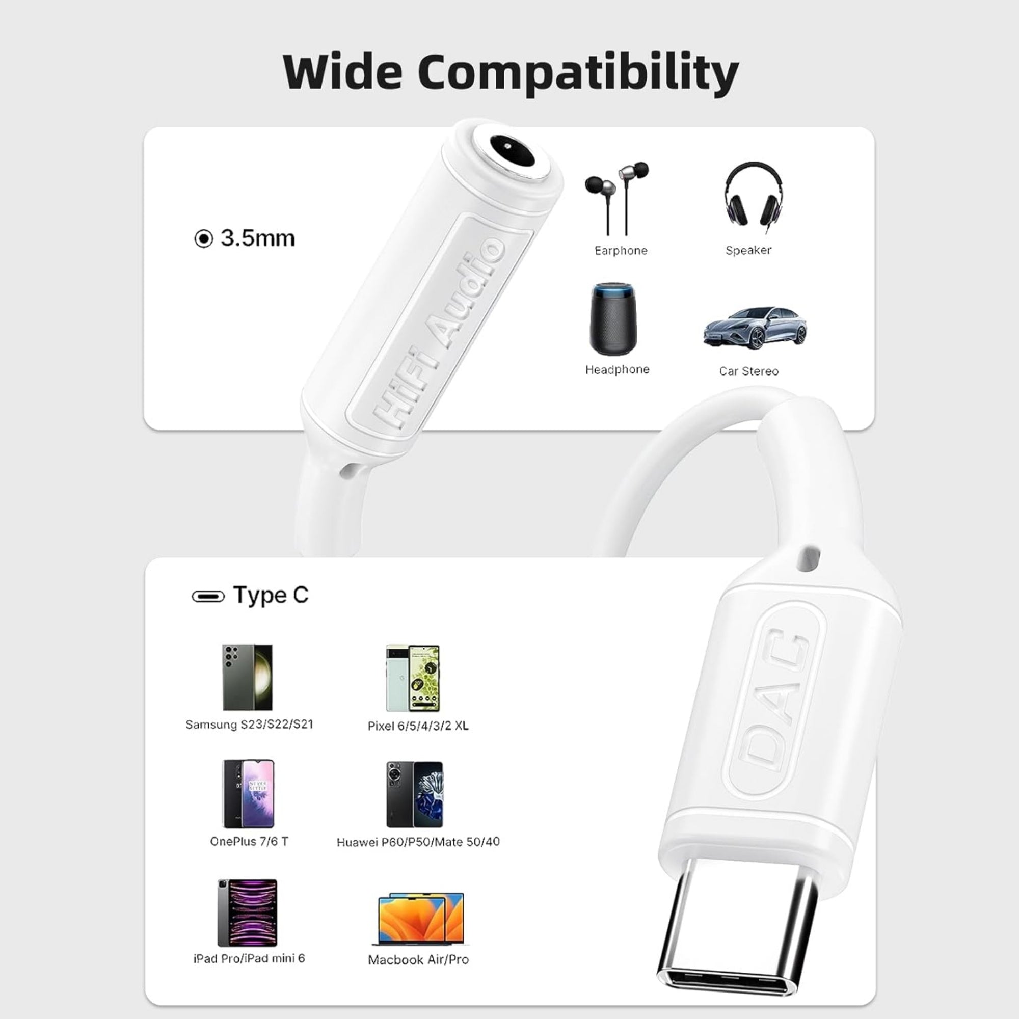 LW Essentials® Basic 3.5mm Female to USB C Audio Adapter Cable
