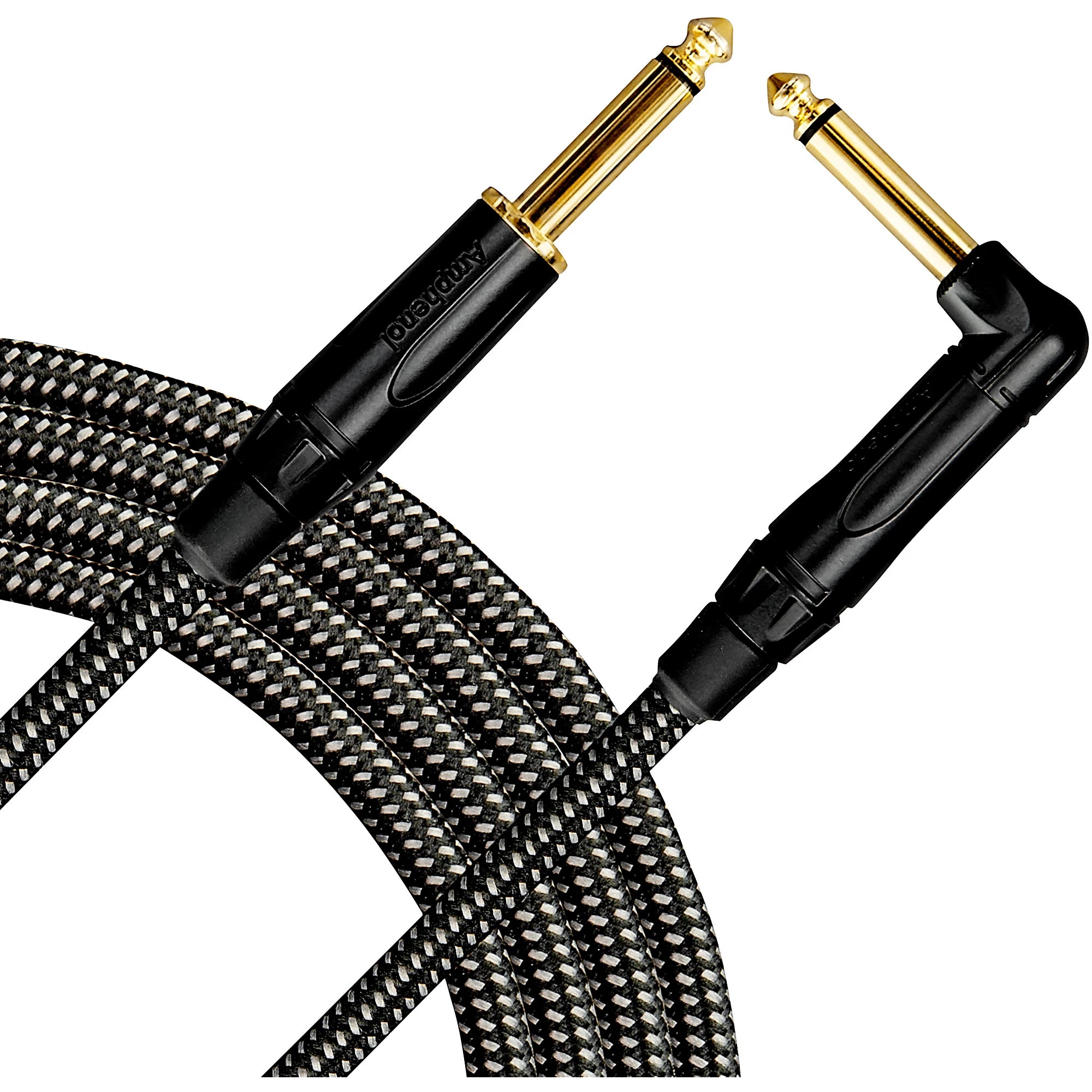 Prestige Picks® 1/4 in. Braided TS Mono Instrument Cable (Straight + Right-Angle) - Black