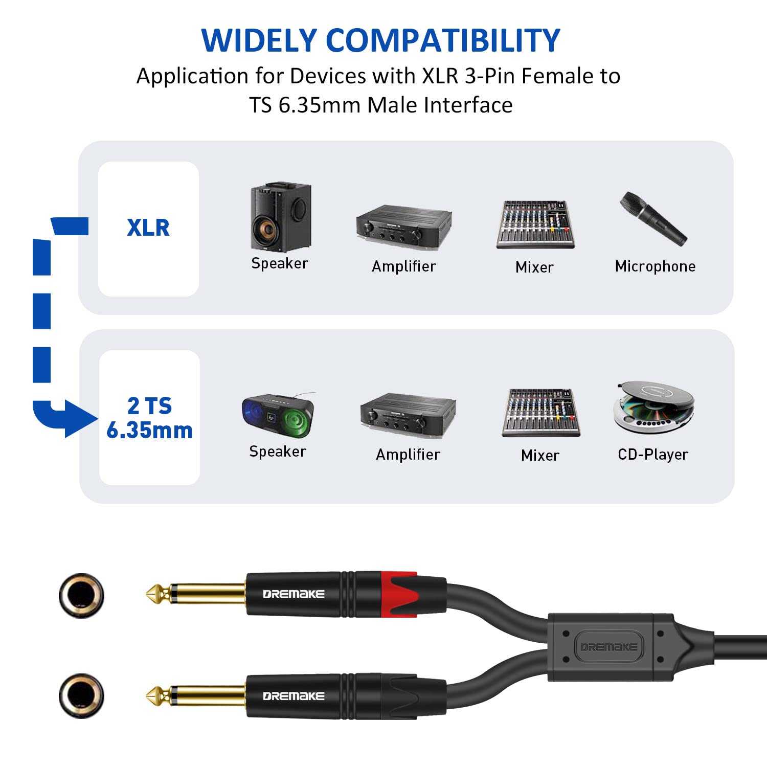 LW Essentials® Basic XLR Female to Dual 1/4 in. Male TS Mono Cable