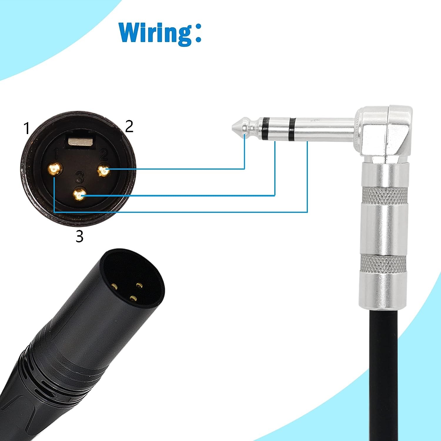 LW Essentials® Basic XLR Male to 1/4 in. Male TRS Stereo Cable (Straight + Right-Angle)