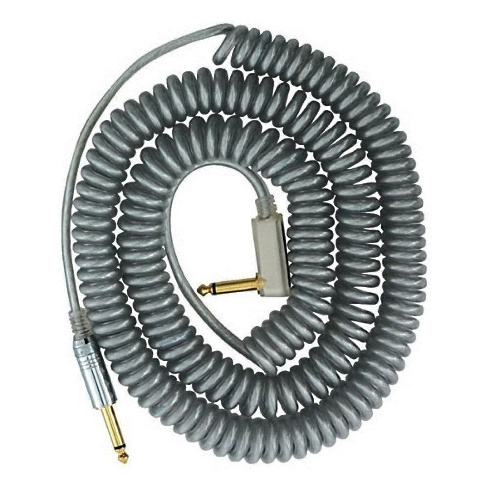 Prestige Picks® 1/4 in. Coiled TS Mono Instrument Cable (Straight + Right-Angle) - Grey