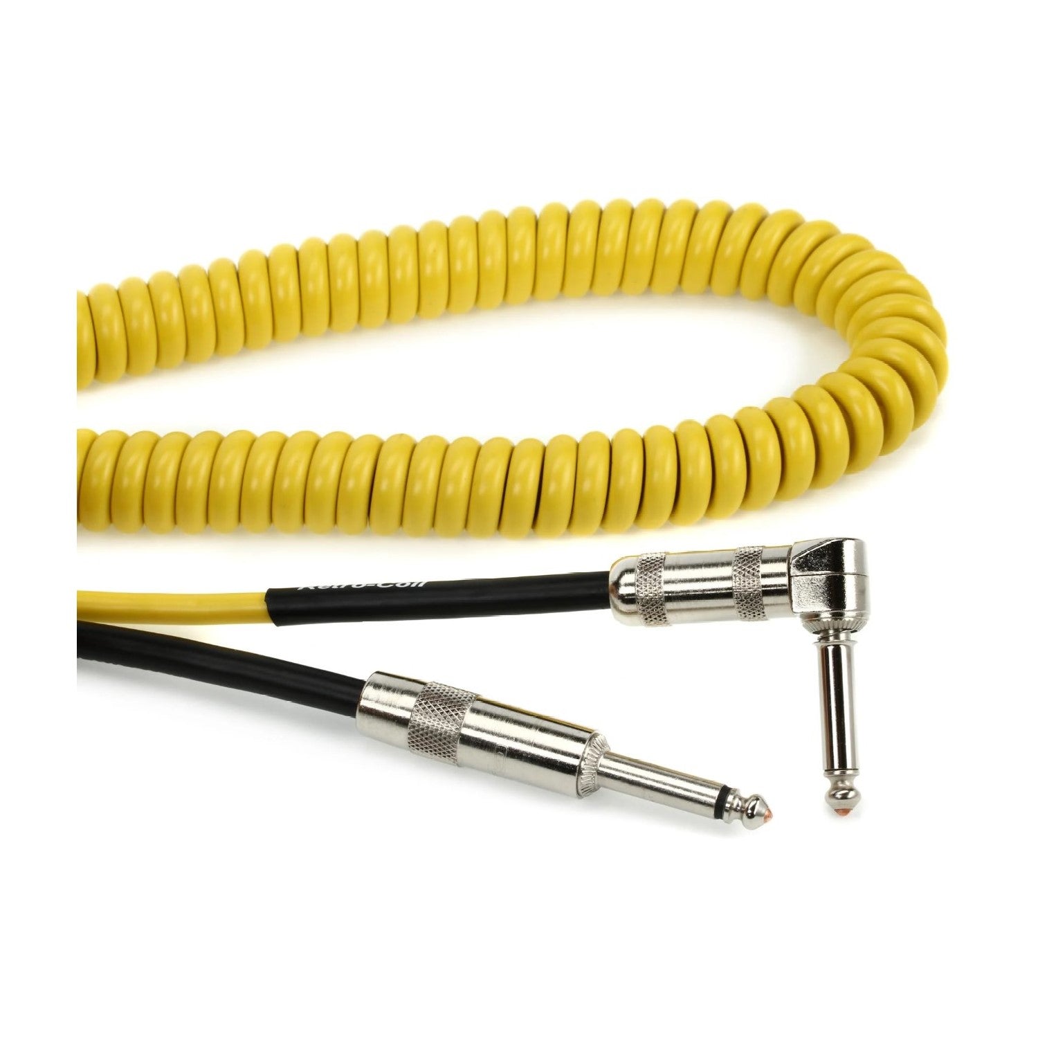 Prestige Picks® 1/4 in. Coiled TS Mono Instrument Cable (Straight + Right-Angle) - Yellow