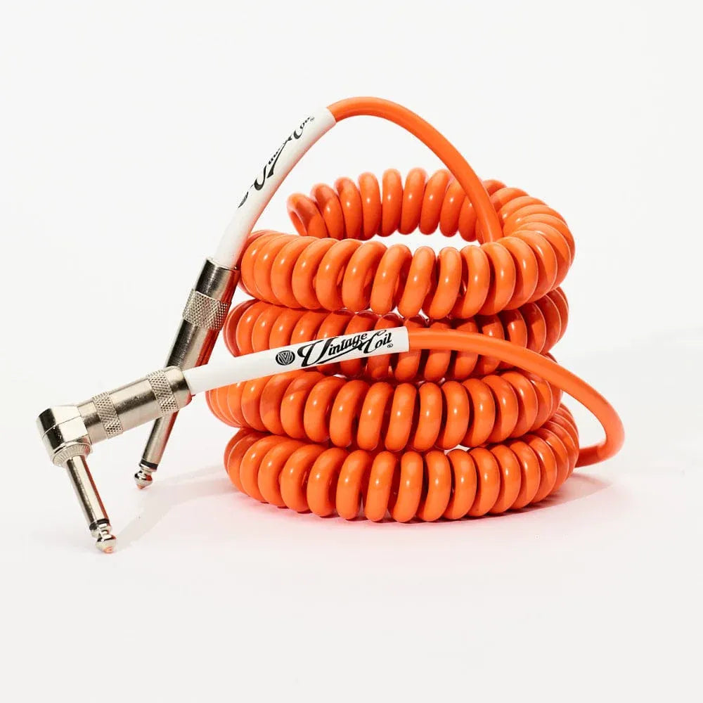 Prestige Picks® 1/4 in. Coiled TS Mono Instrument Cable (Straight + Right-Angle) - Orange