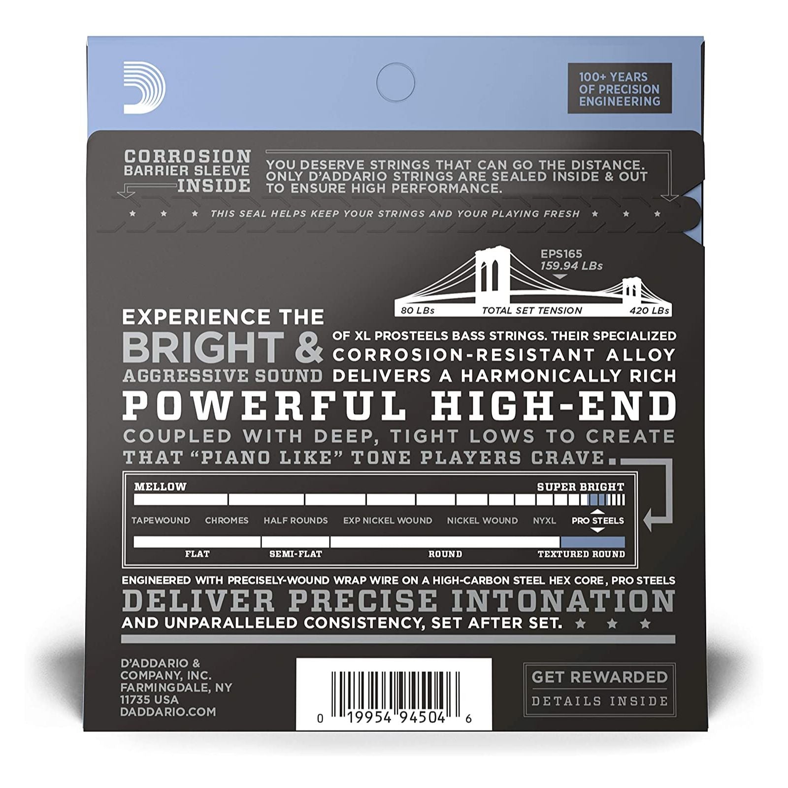 D'Addario EPS165 Long Scale 4-String Bass Guitar Strings